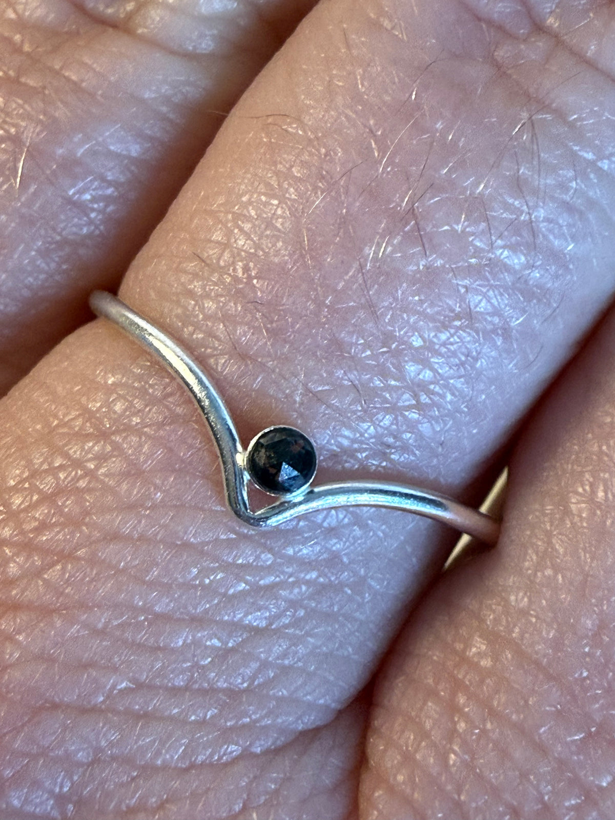 Black Diamond Facet Handmade 925 Silver Ring - Size Q