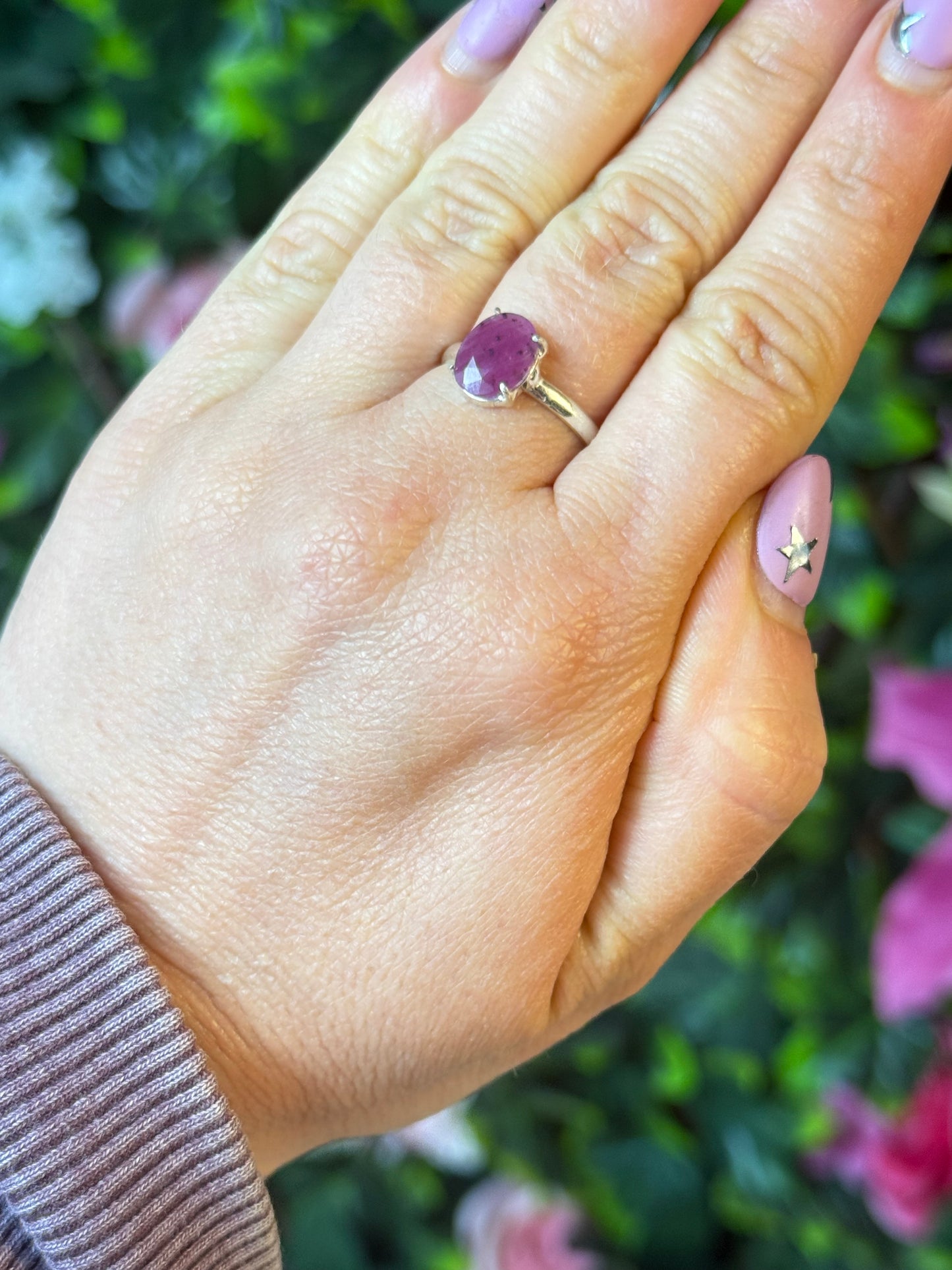 Ruby Facet 925 Silver Ring - Size O