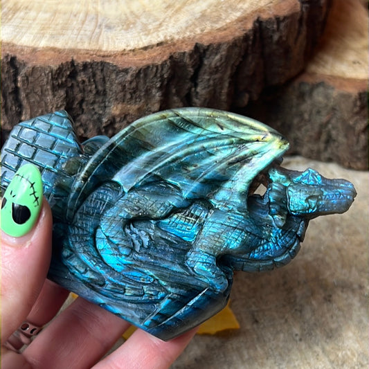 Labradorite Dragon detailed AA Grade lab carving