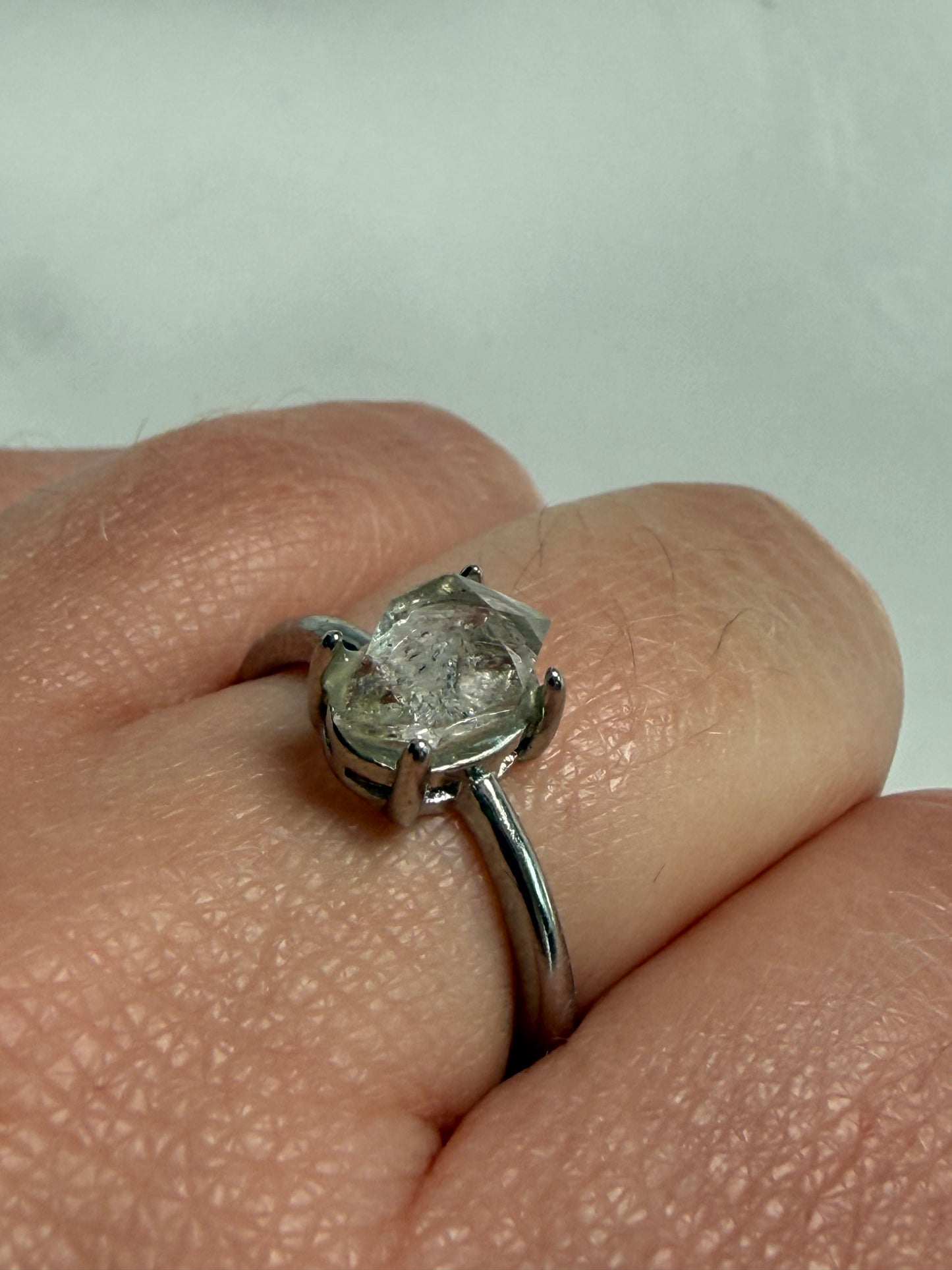 Herkimer Adjustable Silver Plated Ring