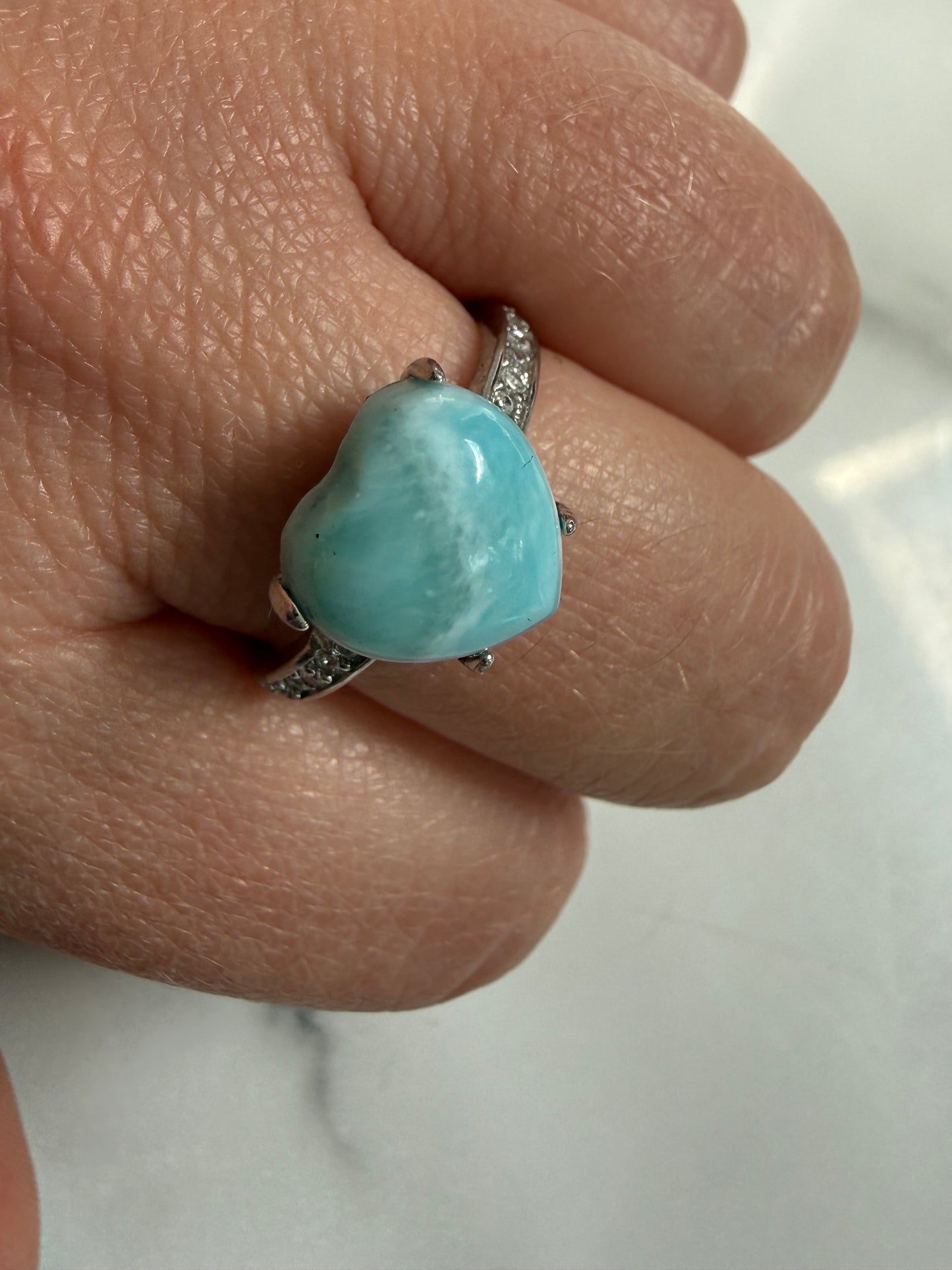 Larimar Adjustable Silver Plated Ring
