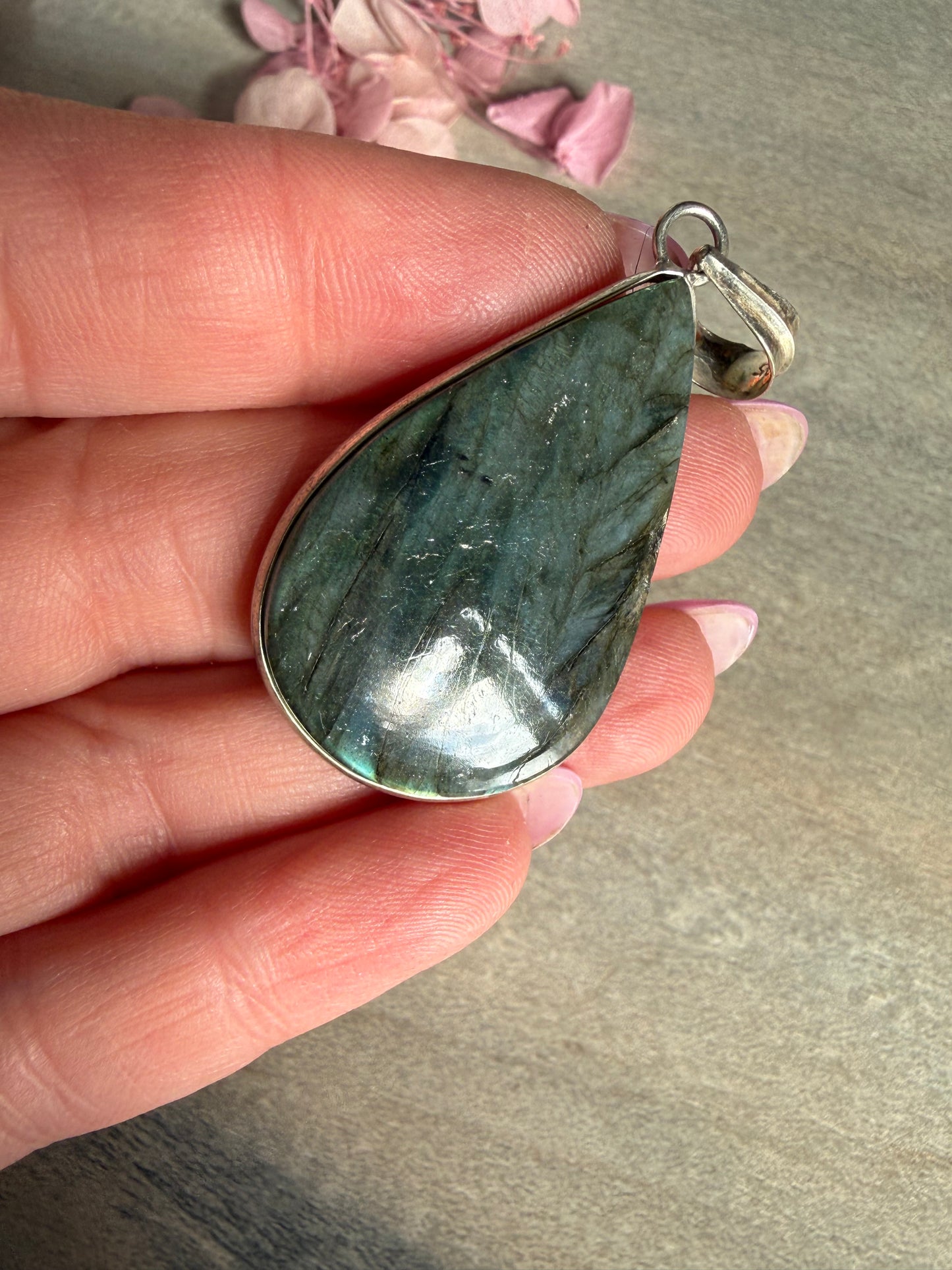 Labradorite Teardrop Pendant - Silver plated