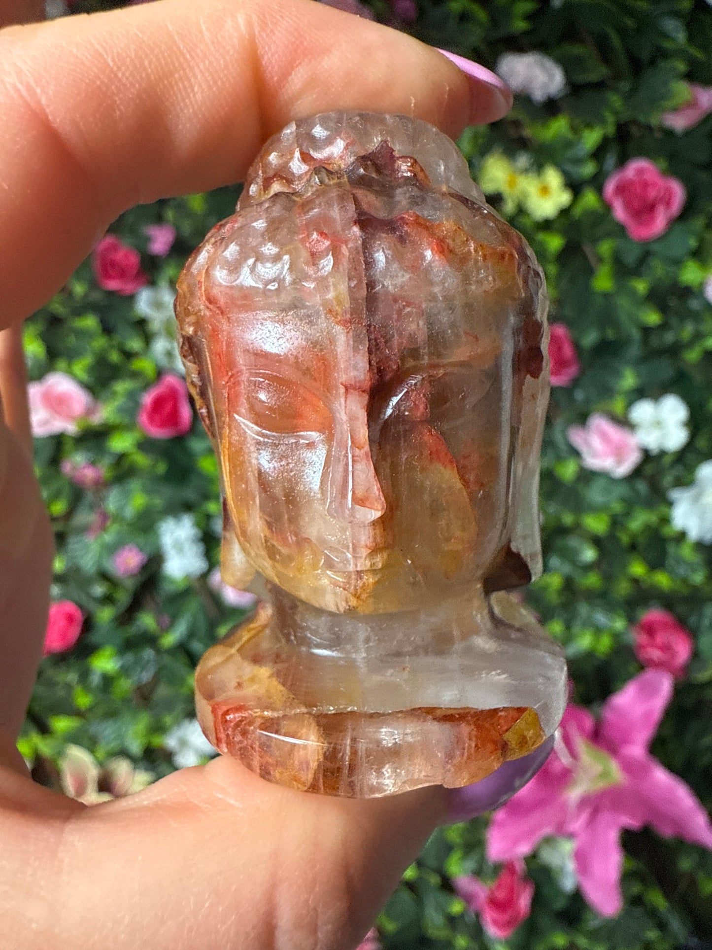 Fire Quartz & Golden Healer (Red Hematite) Buddha Head