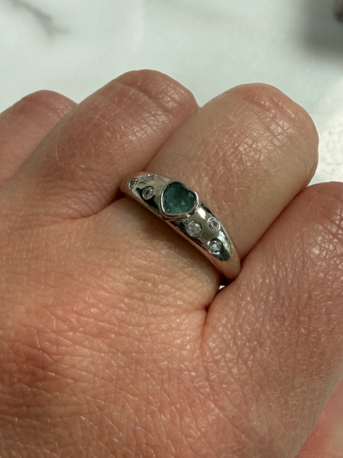 Aquamarine Adjustable Silver Plated Ring