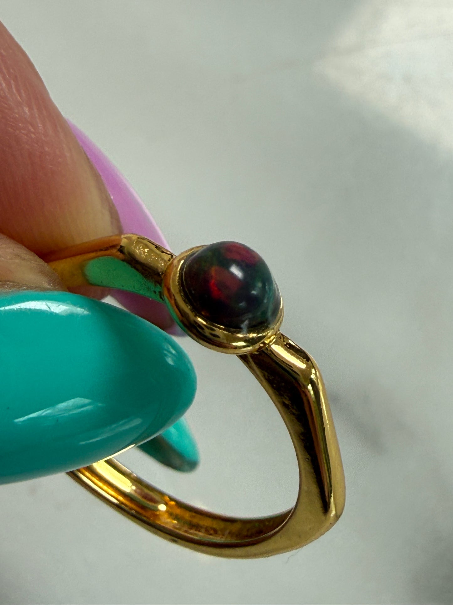 Black Opal Gold Plated Adjustable Brass Ring