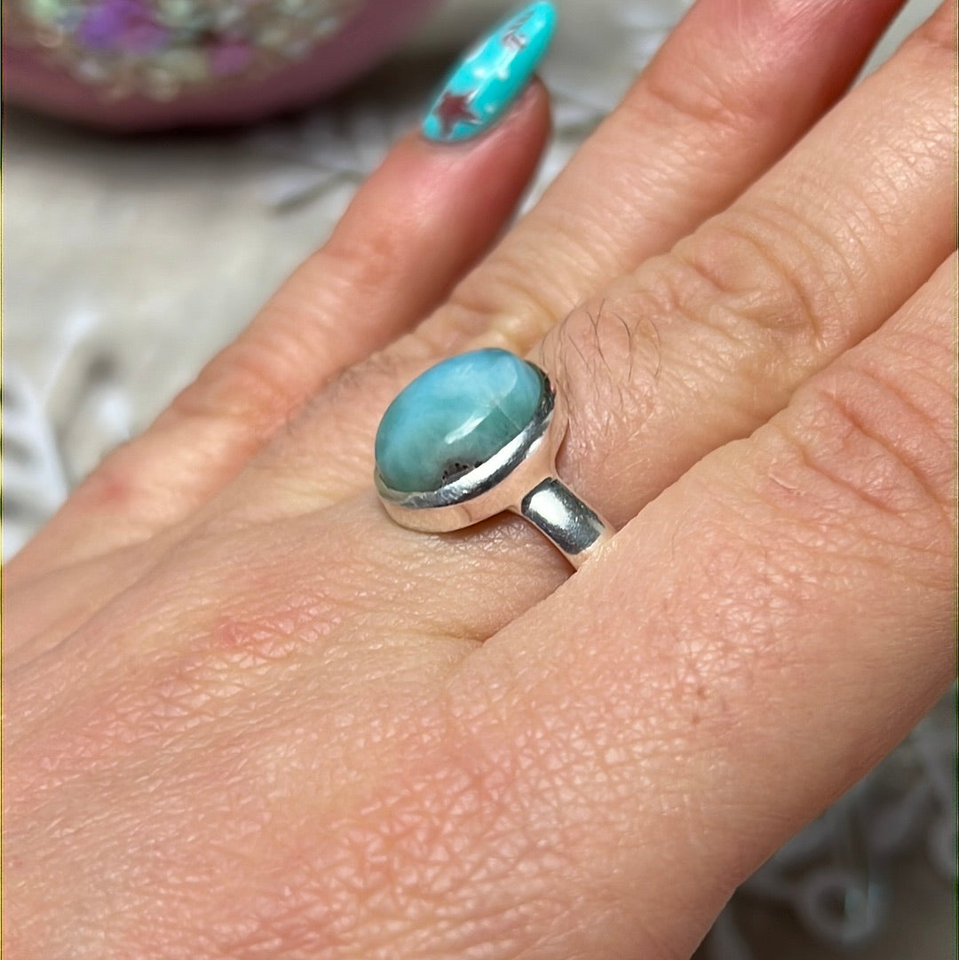 Larimar 925 Sterling Silver Ring - Size Q