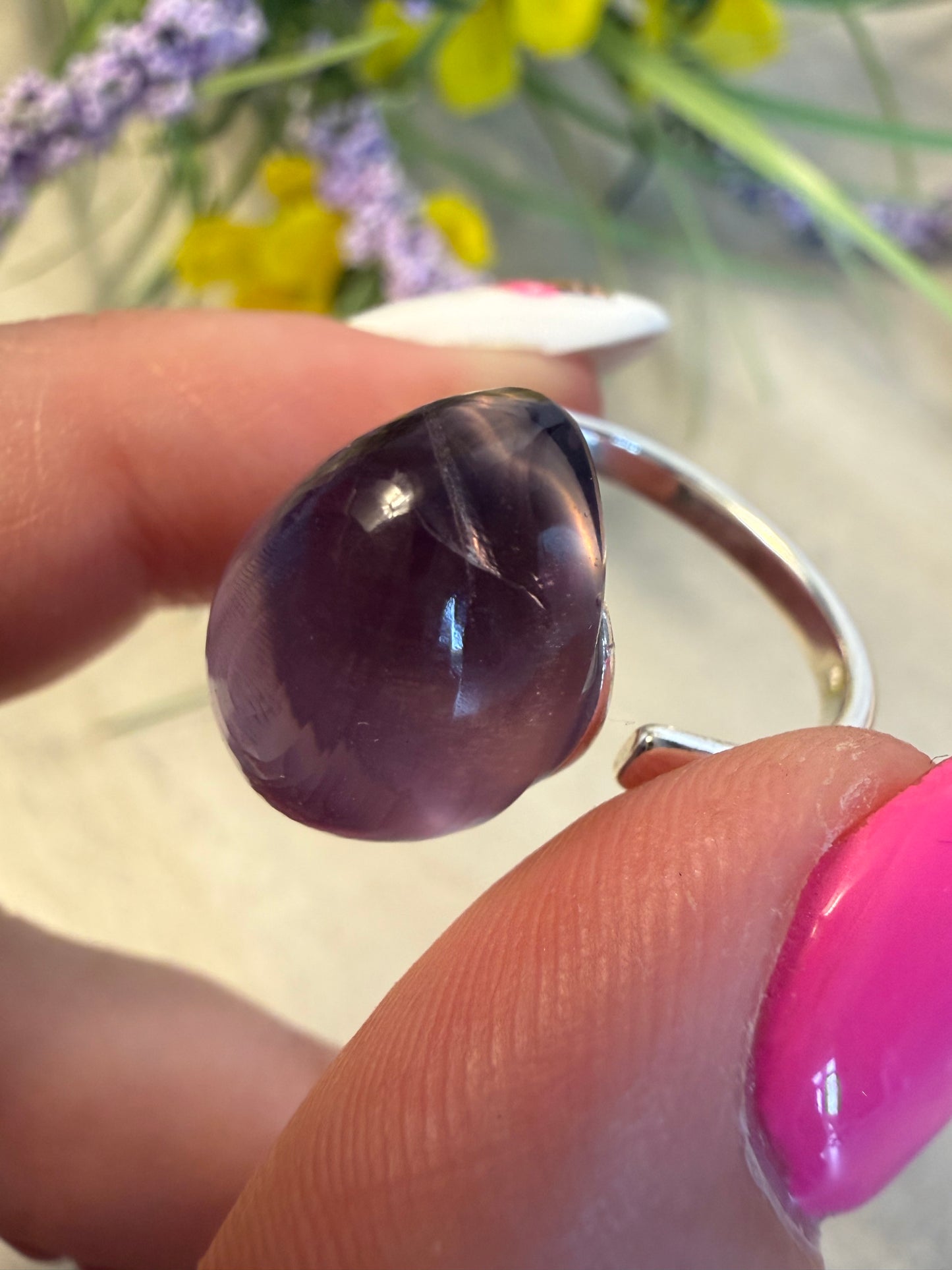 Handmade Amethyst Adjustable 925 Silver Ring
