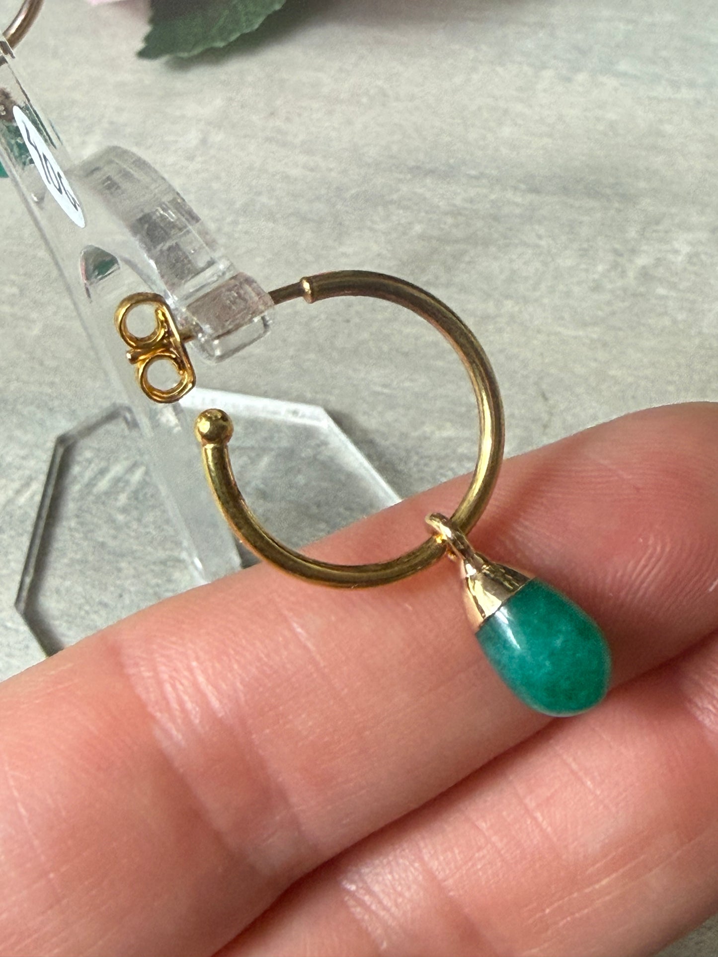 Handmade Gold Green Onyx Earrings