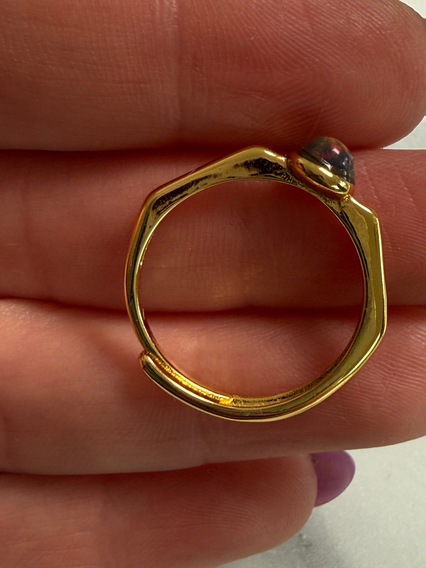 Black Opal Gold Plated Adjustable Brass Ring