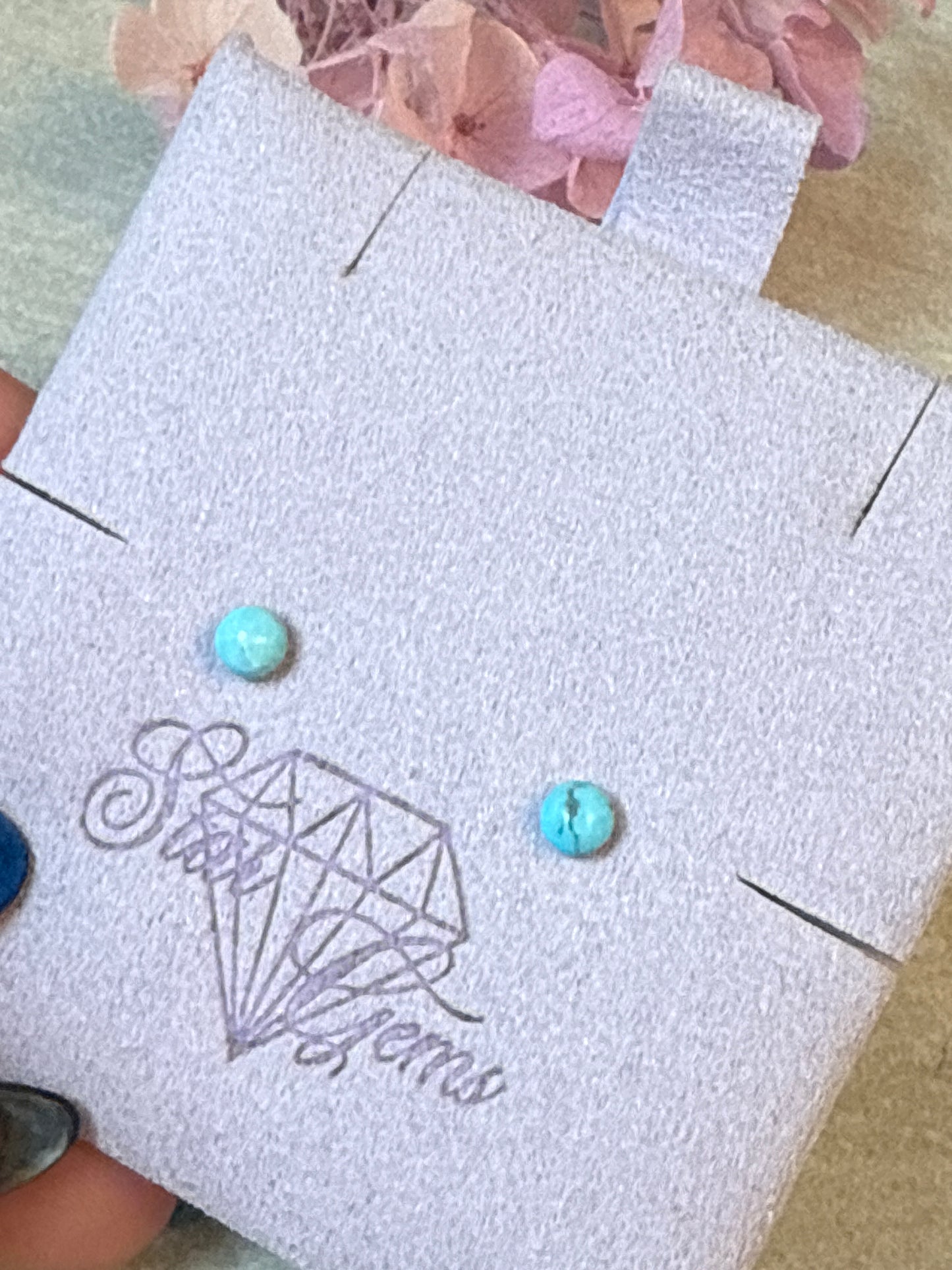 Handmade kingsman Turquoise 925 Earrings Studs - 4mm