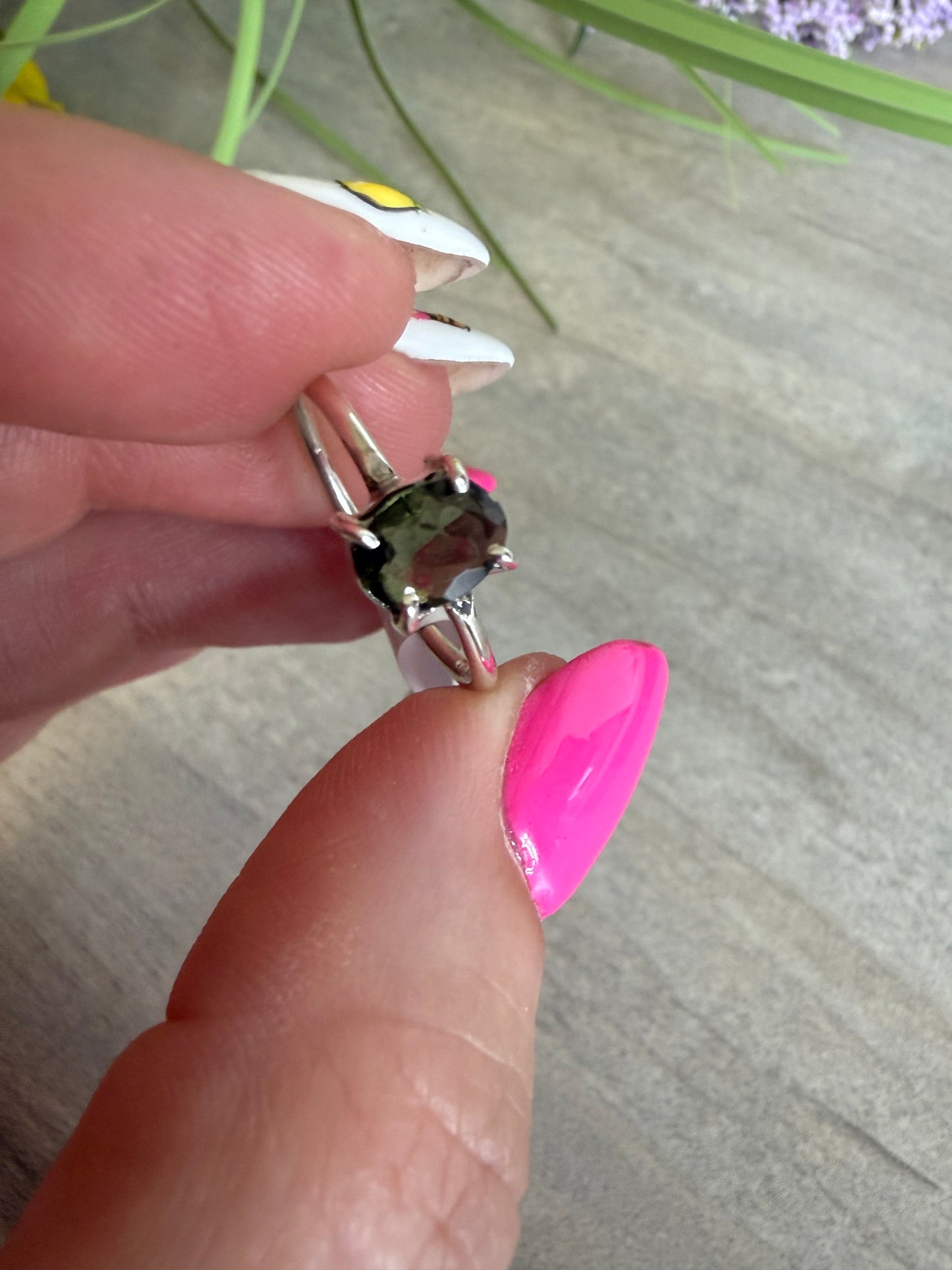 Moldavite Facet 925 Silver Ring