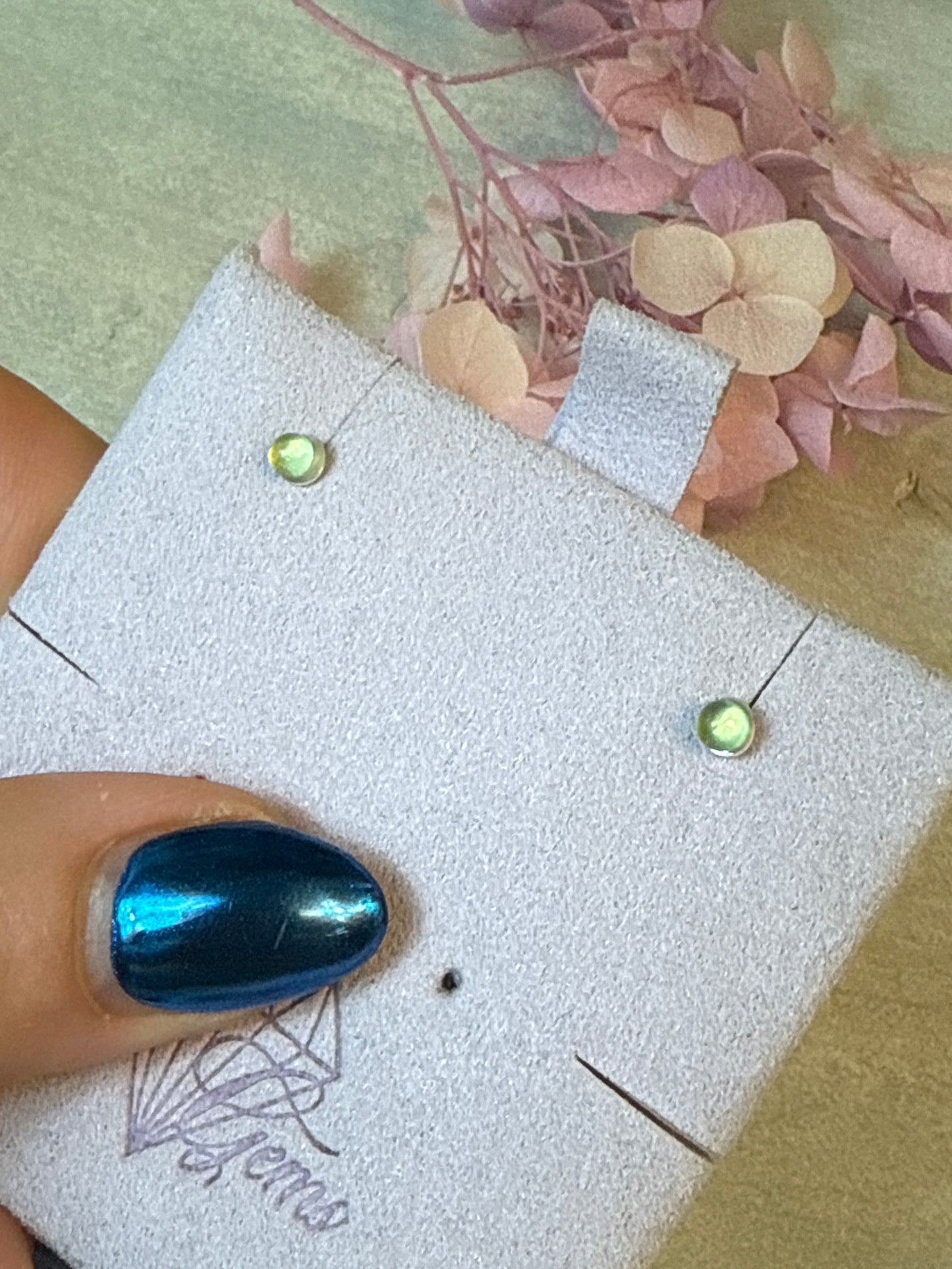 Handmade Peridot 925 Earrings Studs - 3mm