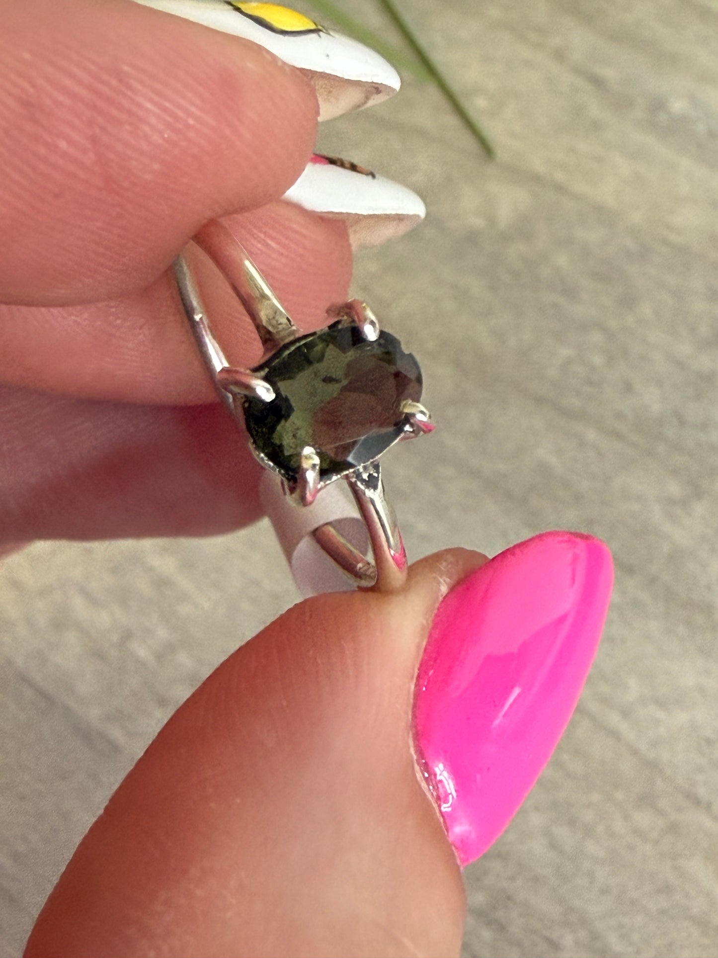 Moldavite Facet 925 Silver Ring