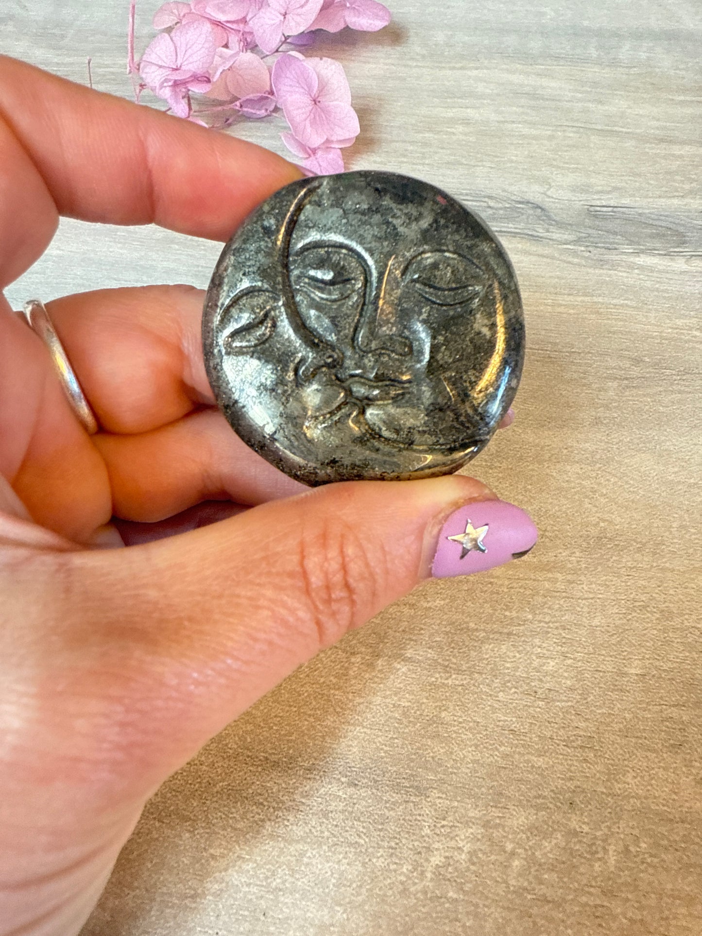 Pyrite moon sun face