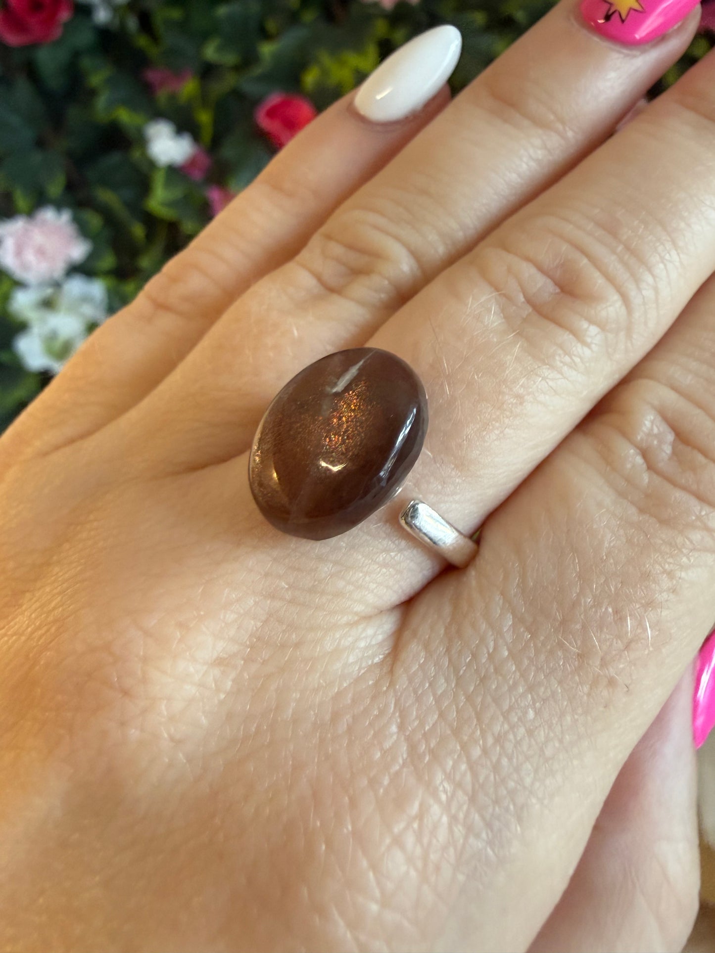 Handmade Confetti Sunstone Adjustable 925 Silver Ring