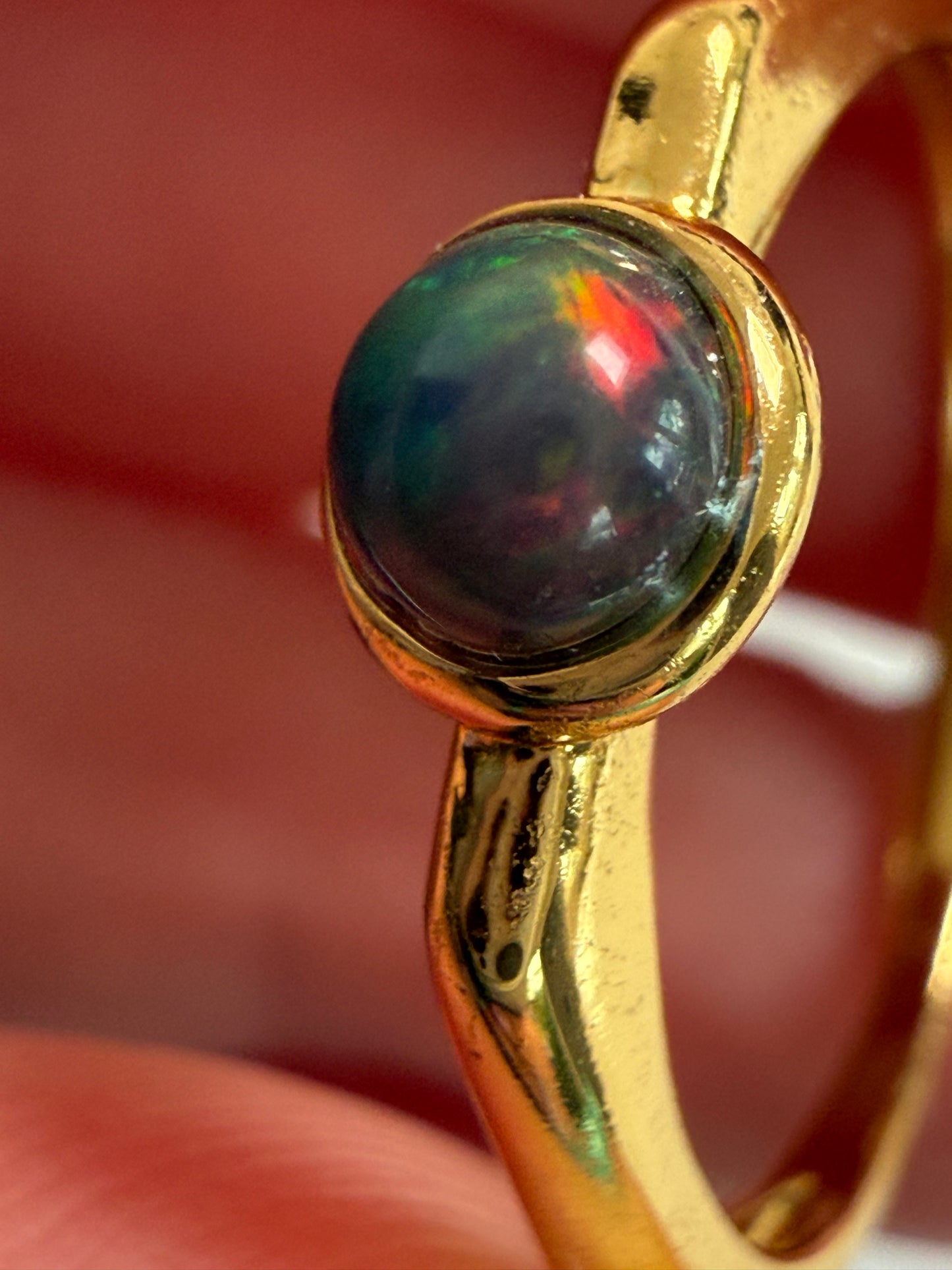 Black Opal Gold Plated Adjustable Brass Ring