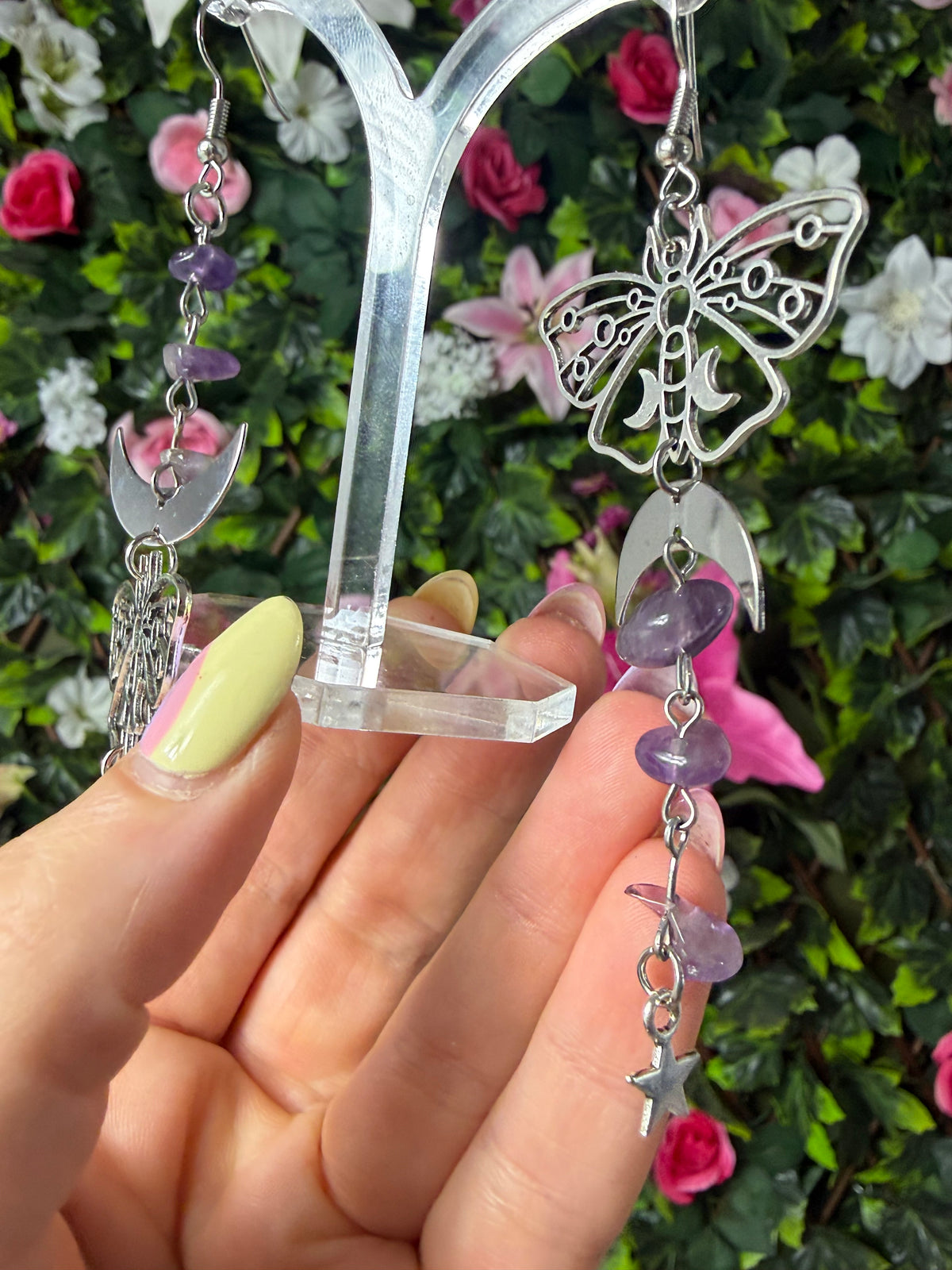 Amethyst Celestial Butterfly Earrings - Stainless steel
