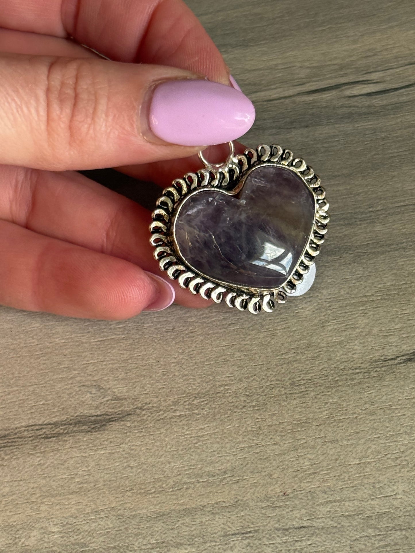 Amethyst Heart Pendant - Silver plated