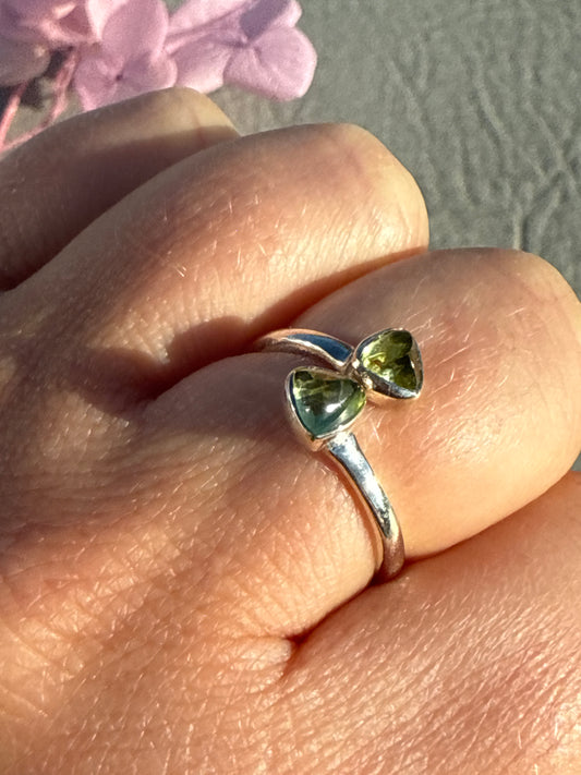 Adjustable Double Peridot 925 Silver Ring