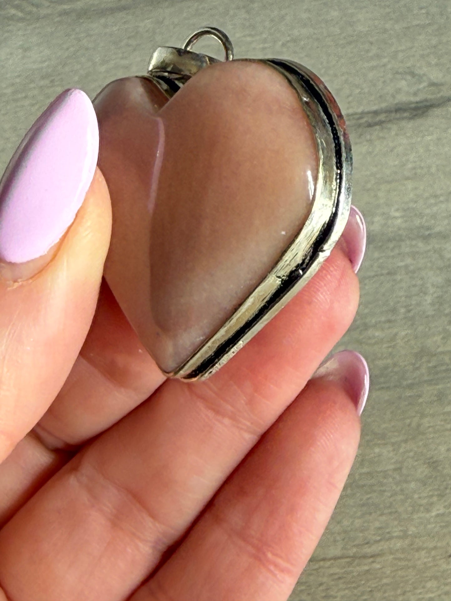 Peach Moonstone Heart Pendant - Silver plated
