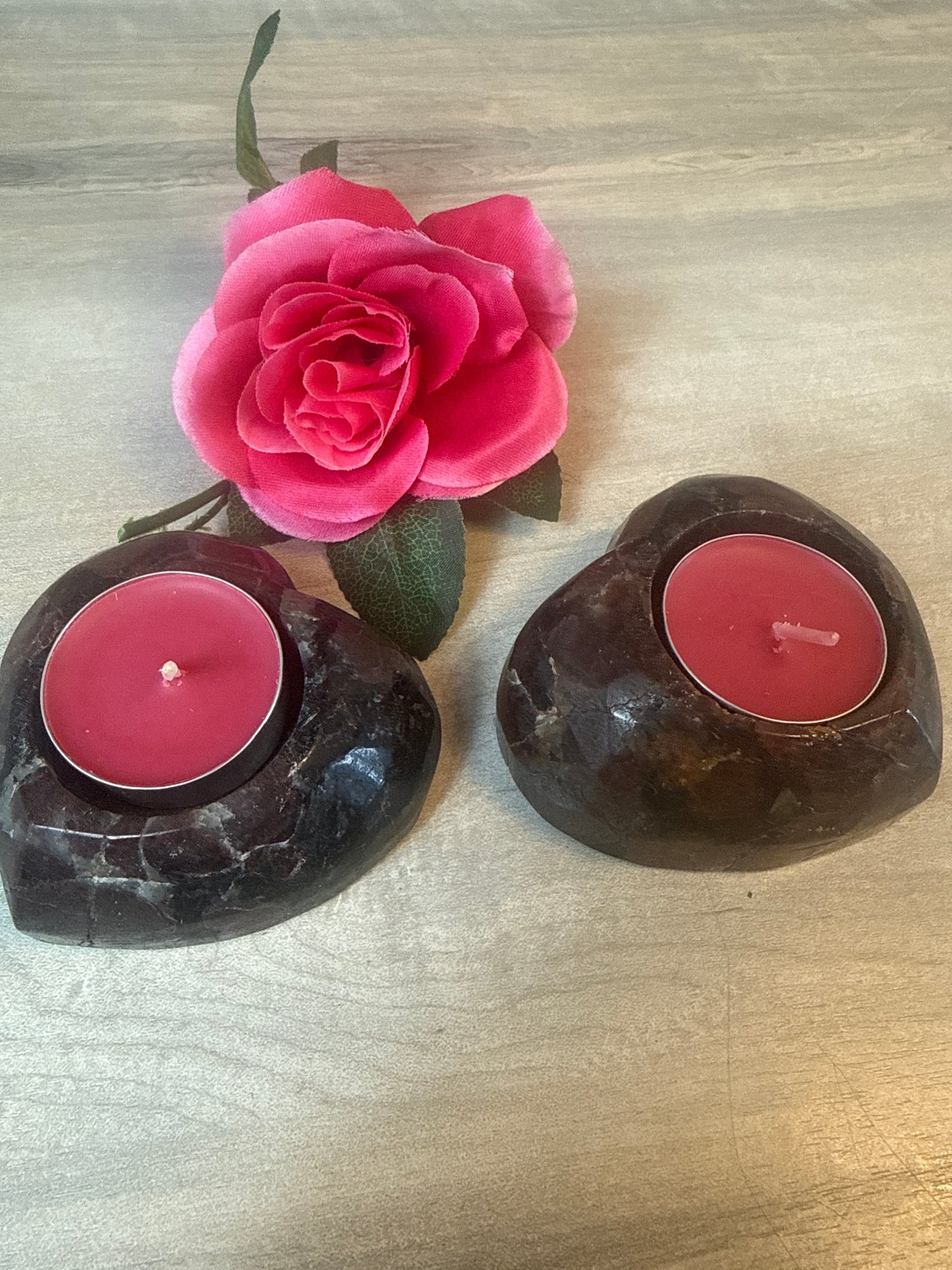 Adversonite (garnet) Heart Candle Holders