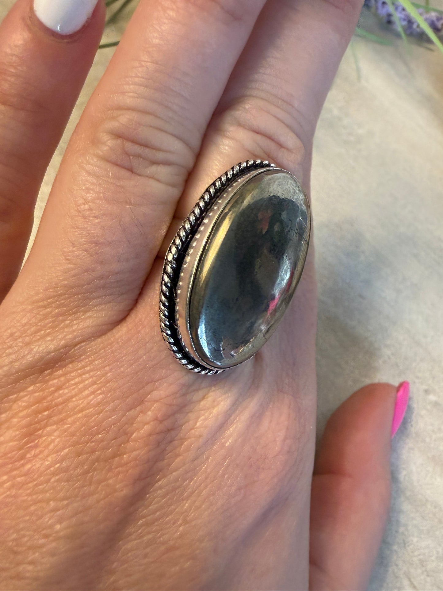 Pyrite Silver Plated Ring - Size N