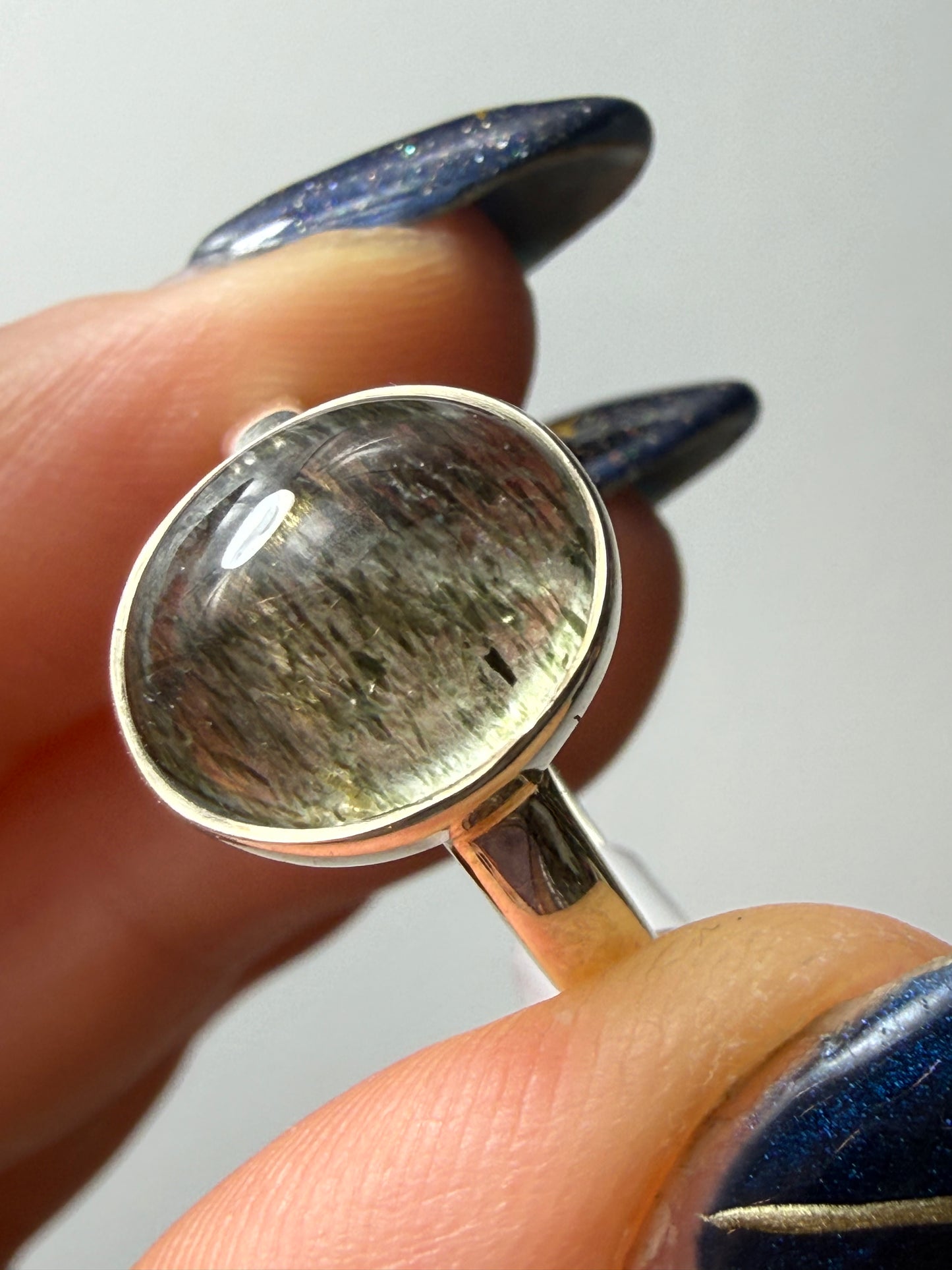 Green Rutile 925 Silver Ring - Size Q