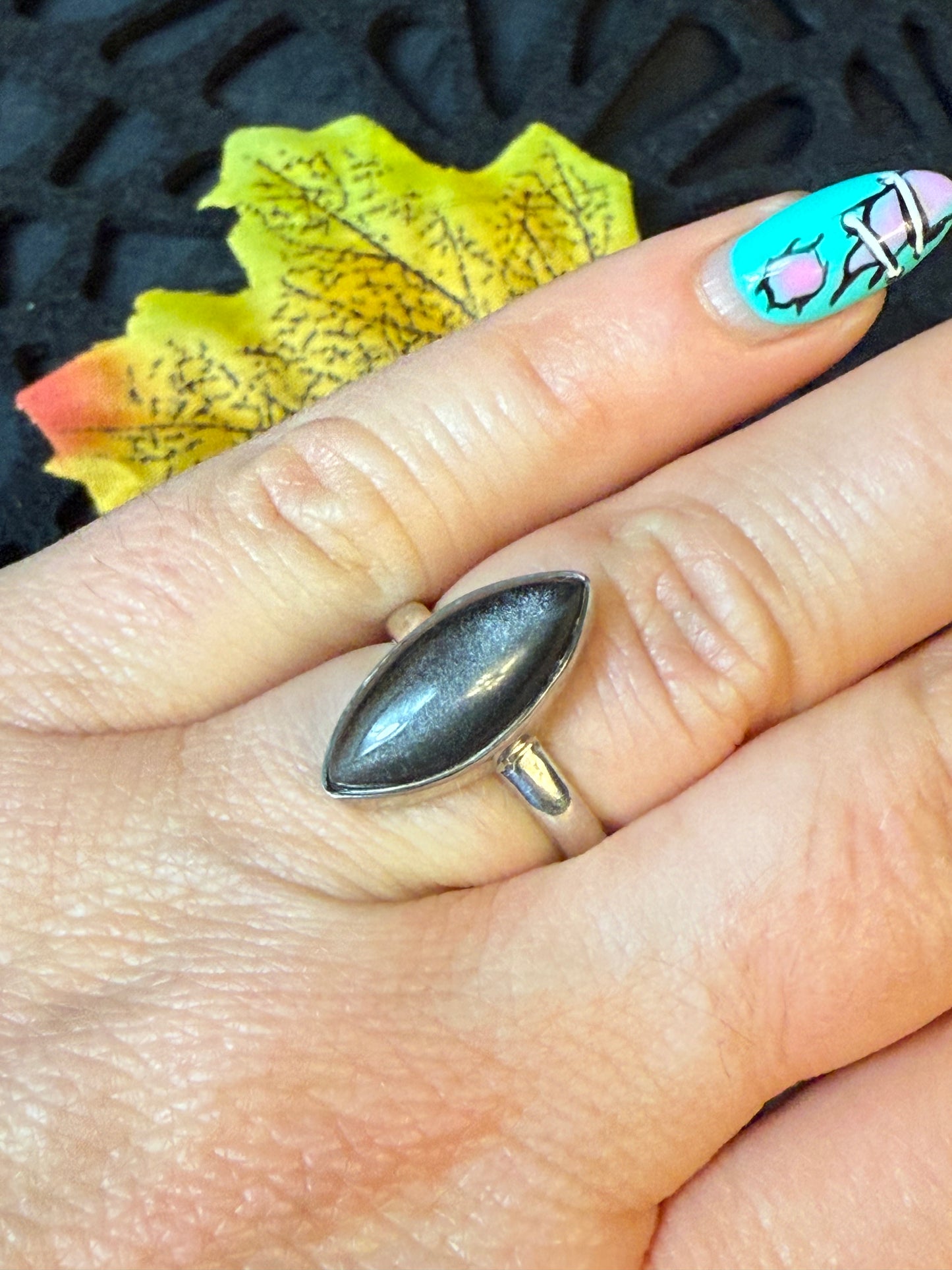 Silver Obsidian 925 Ring - Size L 1/2 - M