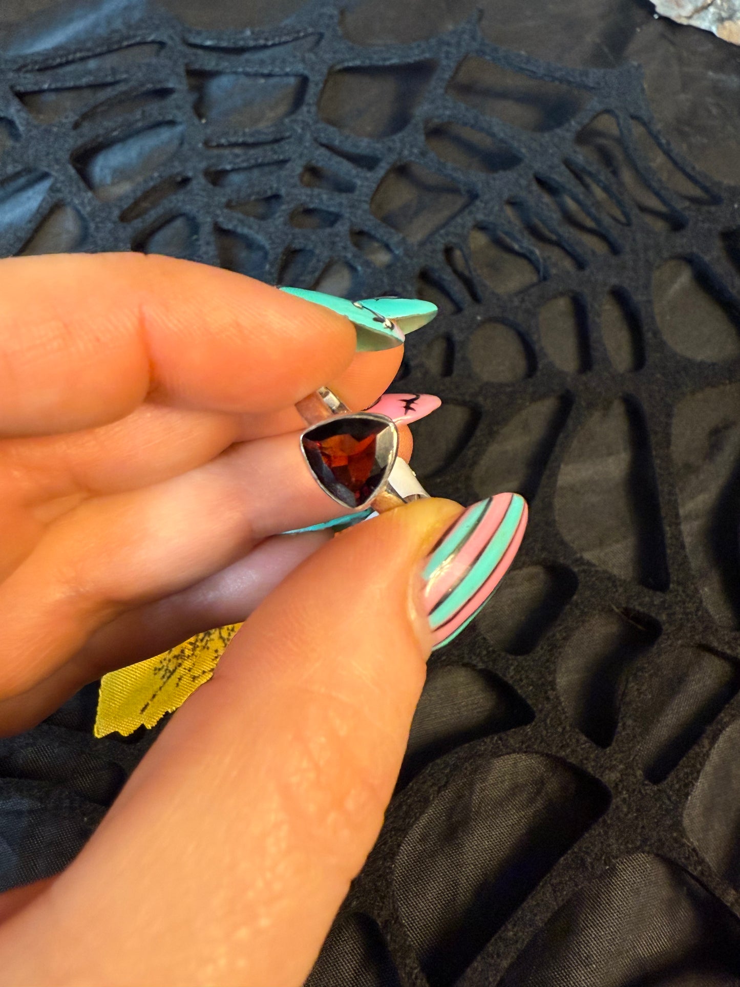 Garnet Facet 925 Silver Ring - Size O