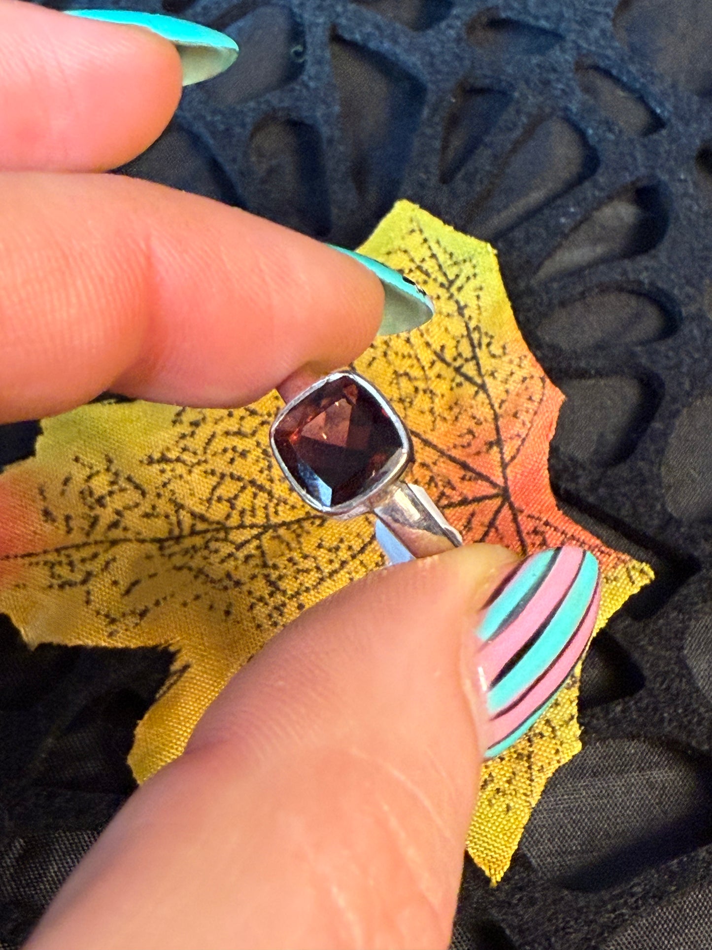 Garnet Facet 925 Silver Ring - Size L 1/2