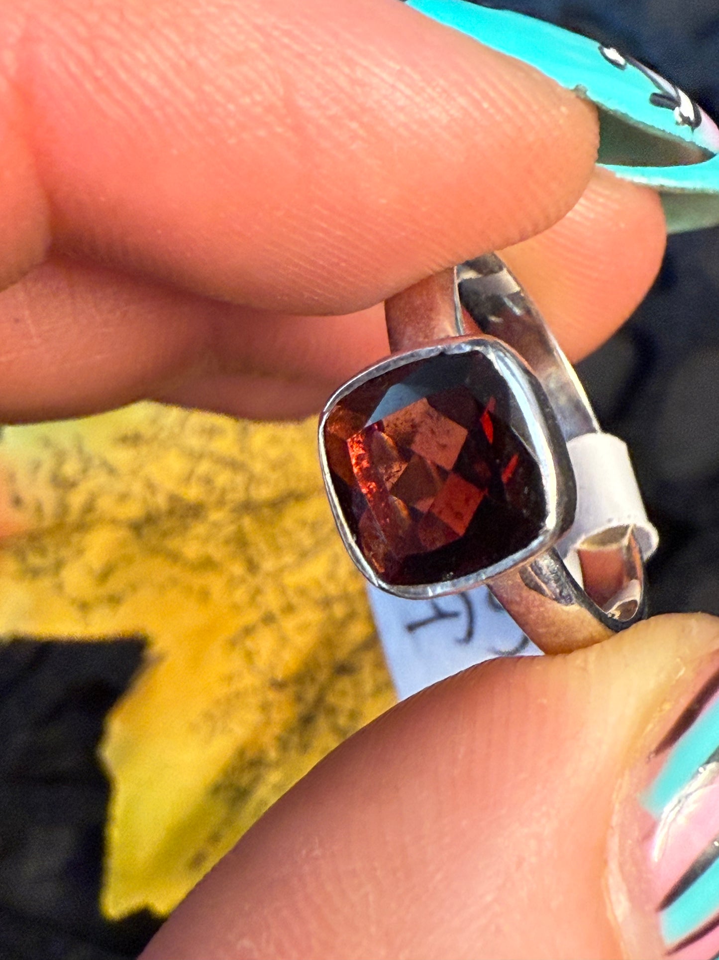 Garnet Facet 925 Silver Ring - Size L 1/2