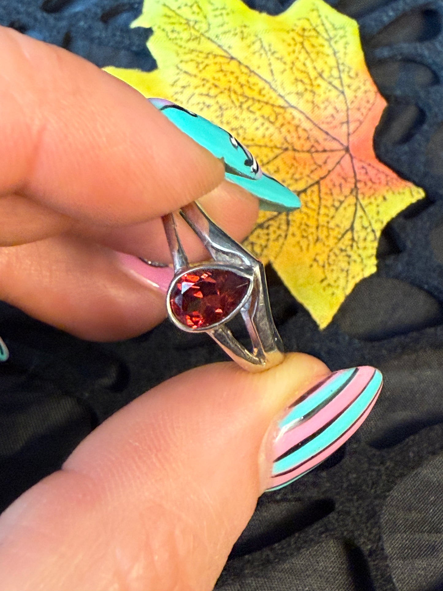 Garnet Facet 925 Silver Ring -  Size M 1/2