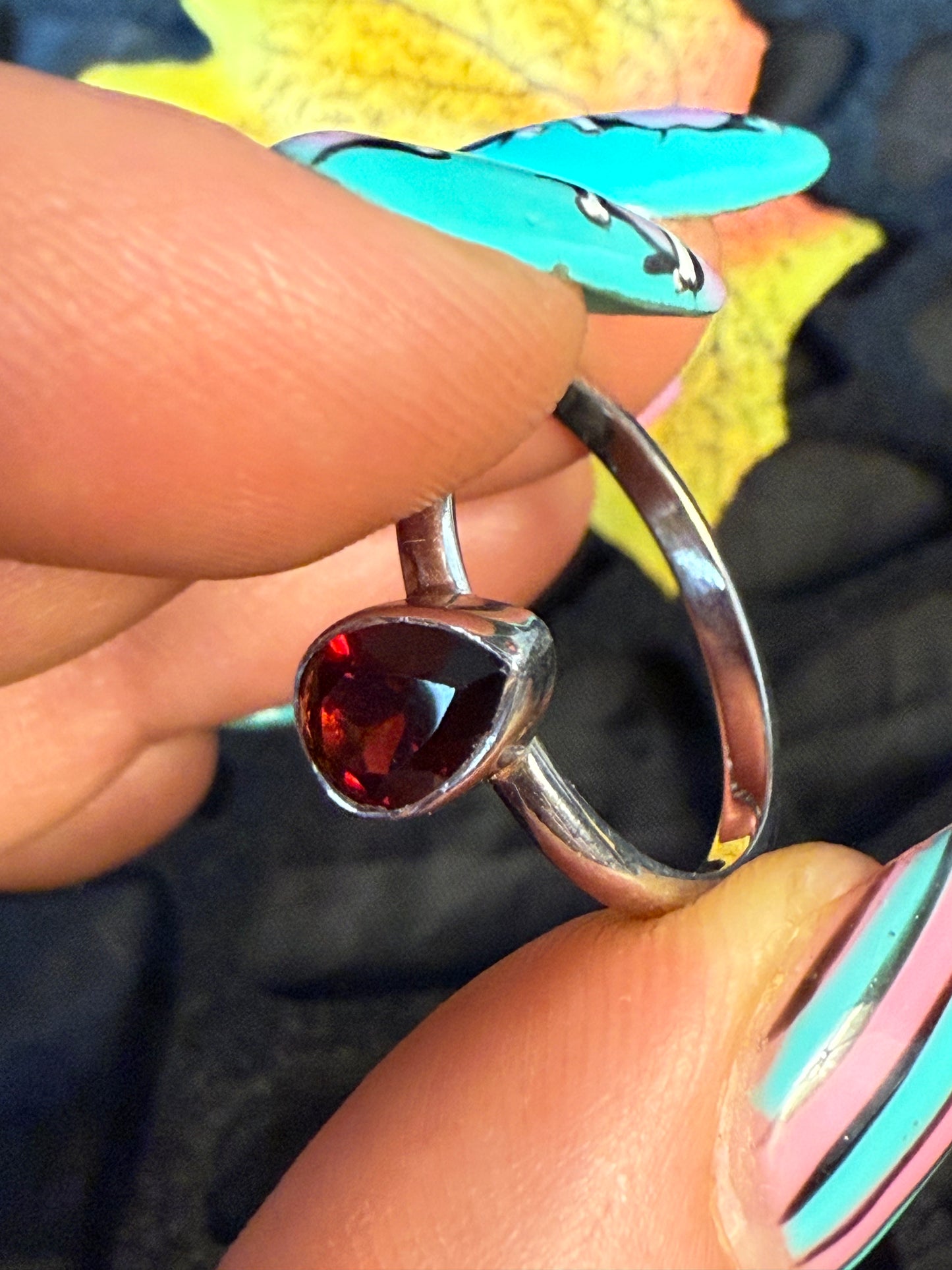 Garnet Facet 925 Silver Ring -  Size O 1/2