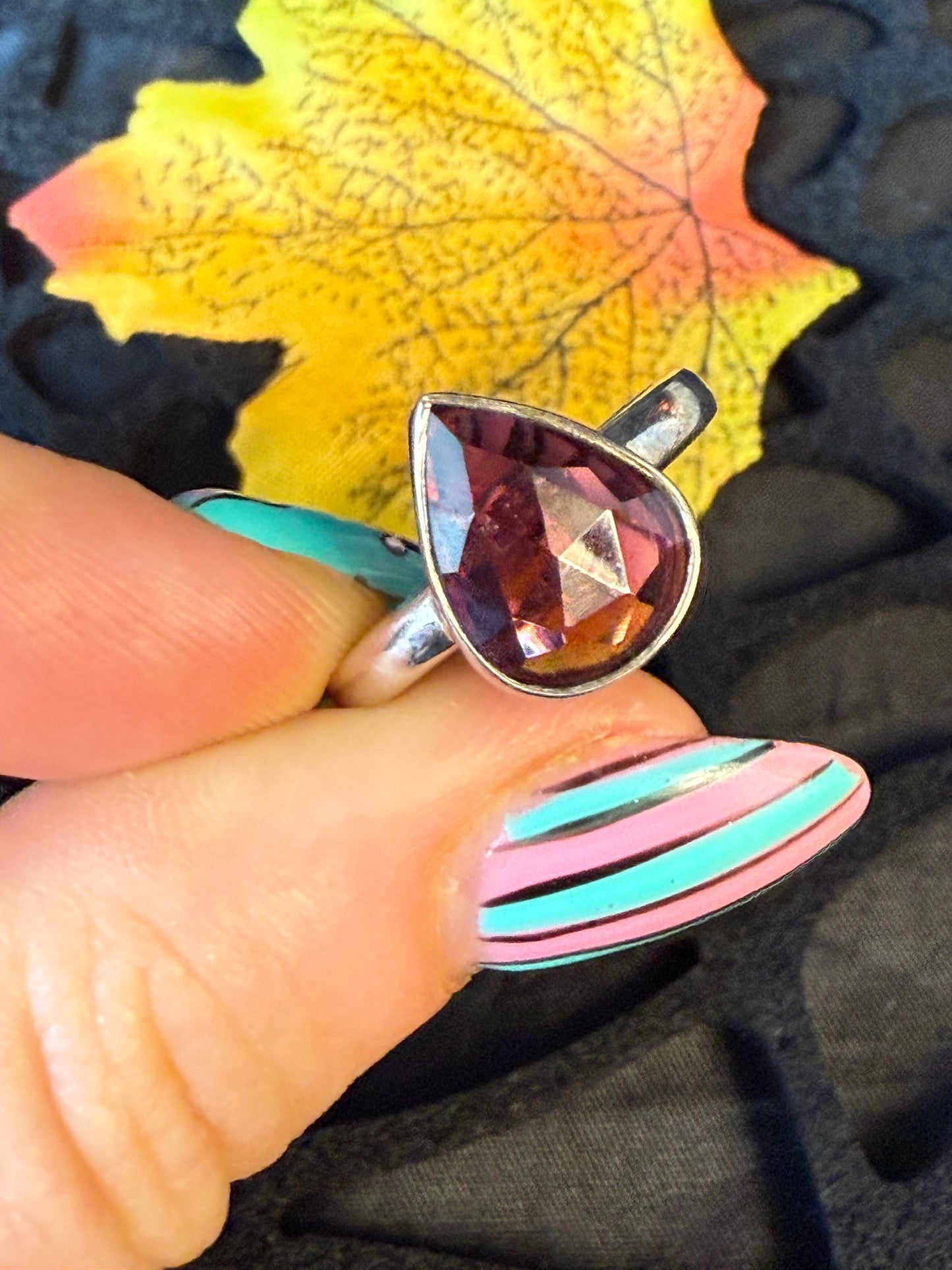 Garnet Facet 925 Silver Ring - Size O