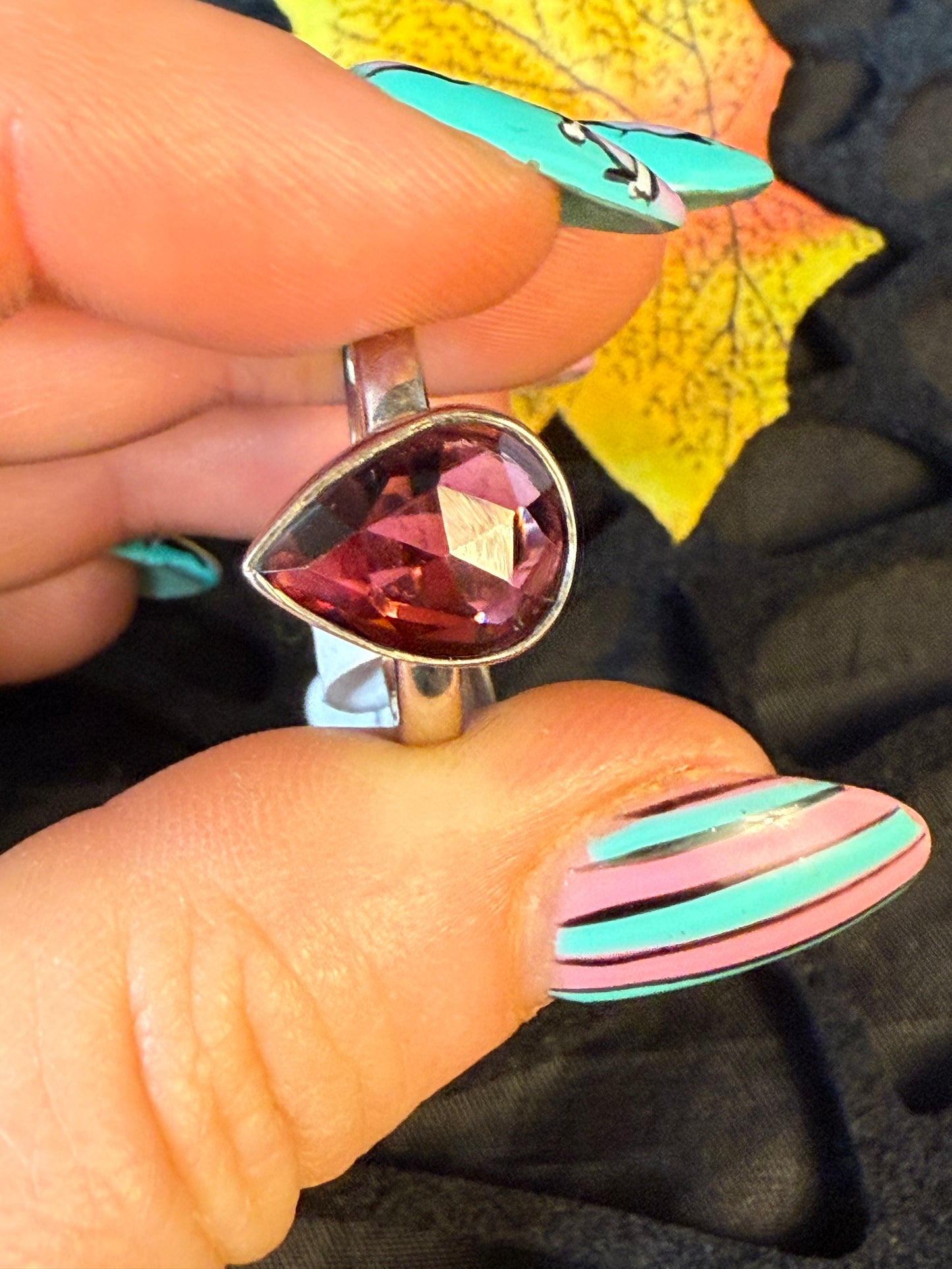 Garnet Facet 925 Silver Ring - Size O