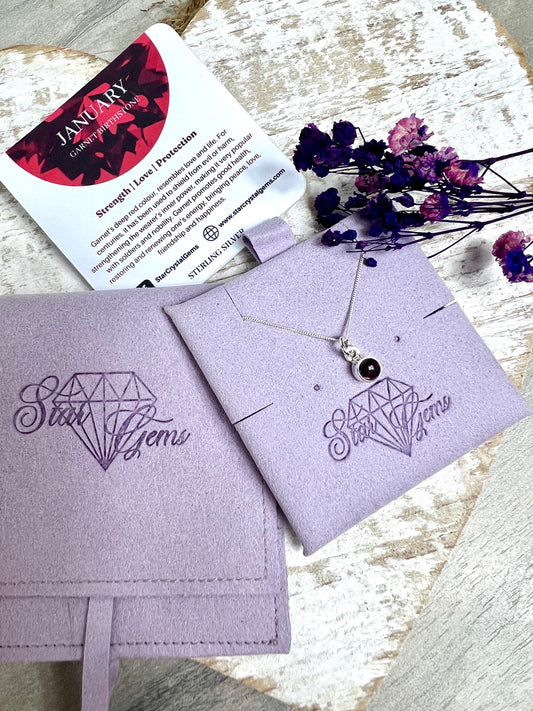 January Garnet Silver Birthstone & Personalised Initial Necklace - 925 Sterling Silver Birthday Gift