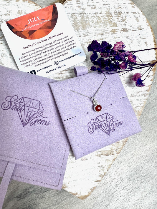 July Carnelian Silver Birthstone & Personalised Initial Necklace - 925 Sterling Silver Birthday Gift