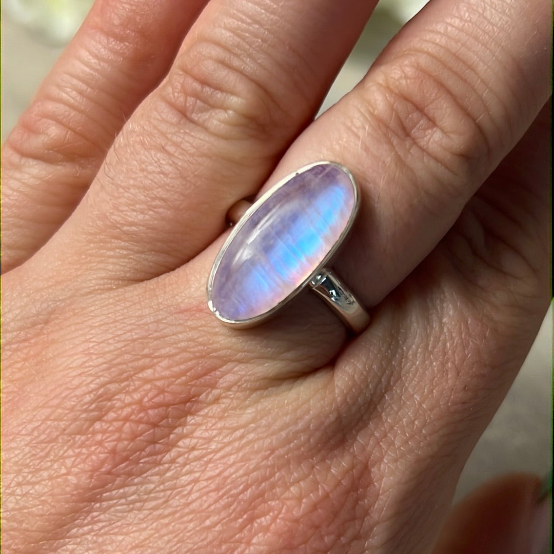 Pink Moonstone 925 Silver Ring -  Size O