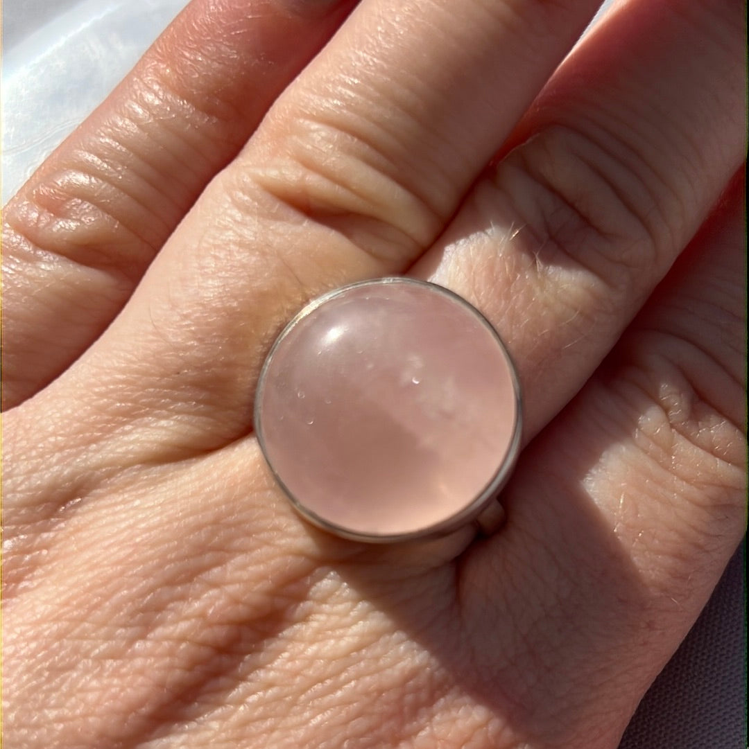 Rose Quartz 925 Sterling Silver Ring - Size P 1/2