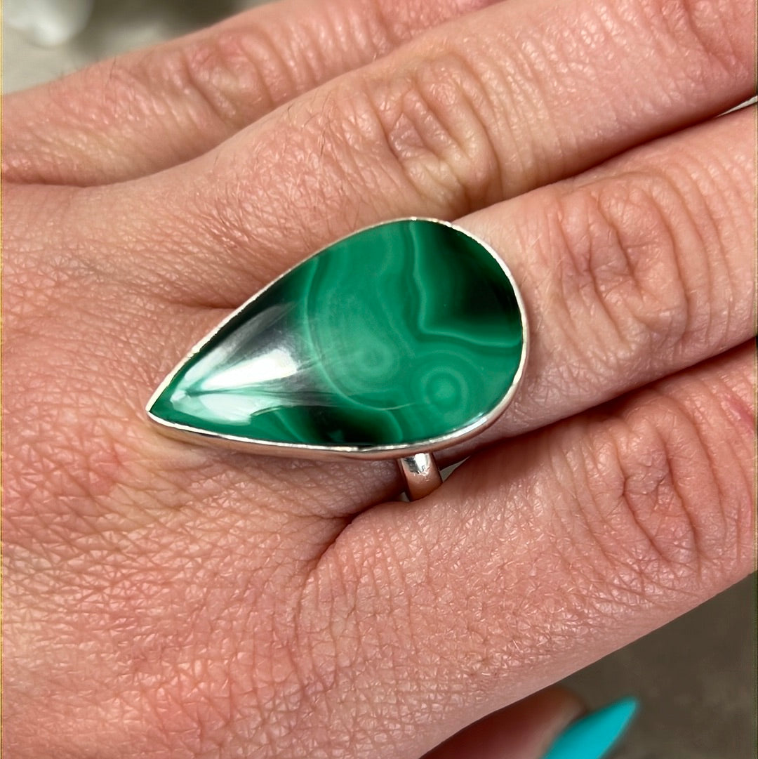 Malachite 925 Silver Ring -  Size P 1/2