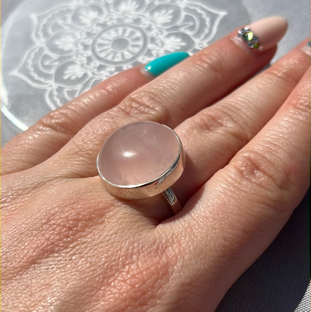 Rose Quartz 925 Sterling Silver Ring - Size P 1/2