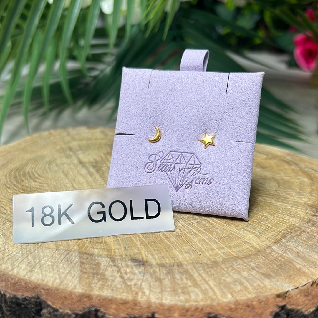Gold Moon & Star Studs Earrings - 18K