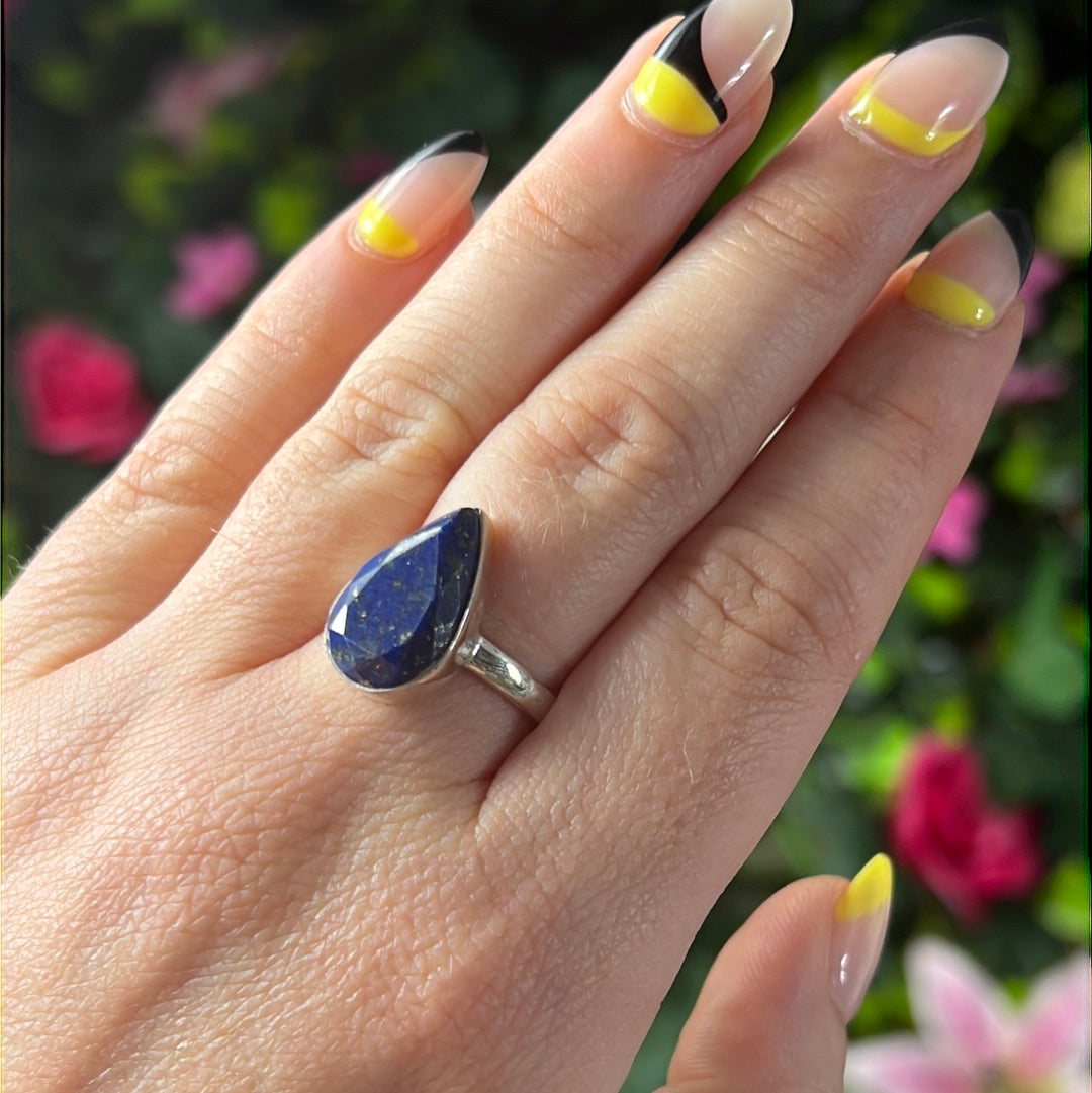 Lapis Facet 925 Sterling Silver Ring - Size N 1/2