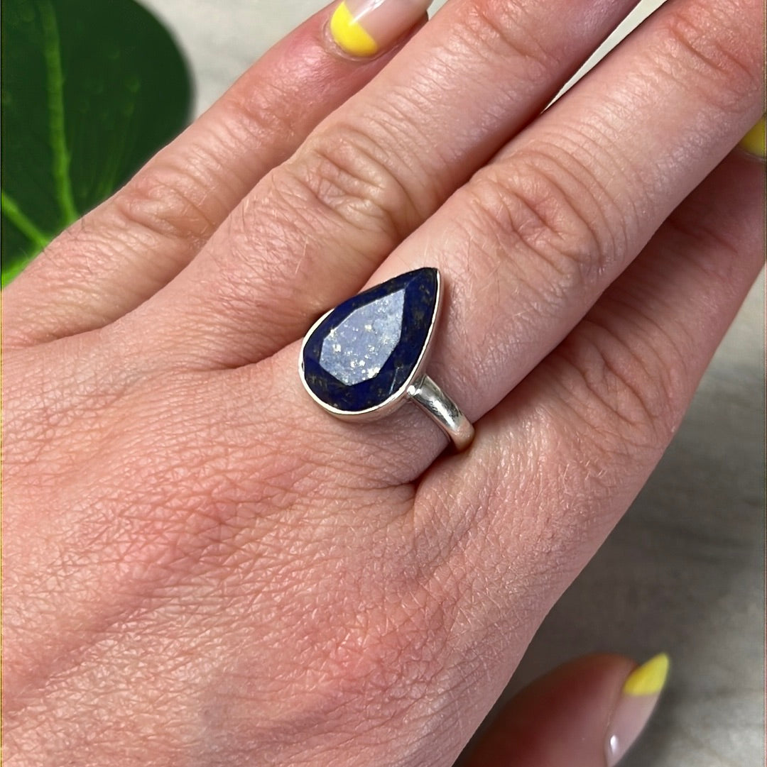 Lapis Facet 925 Sterling Silver Ring - Size N 1/2