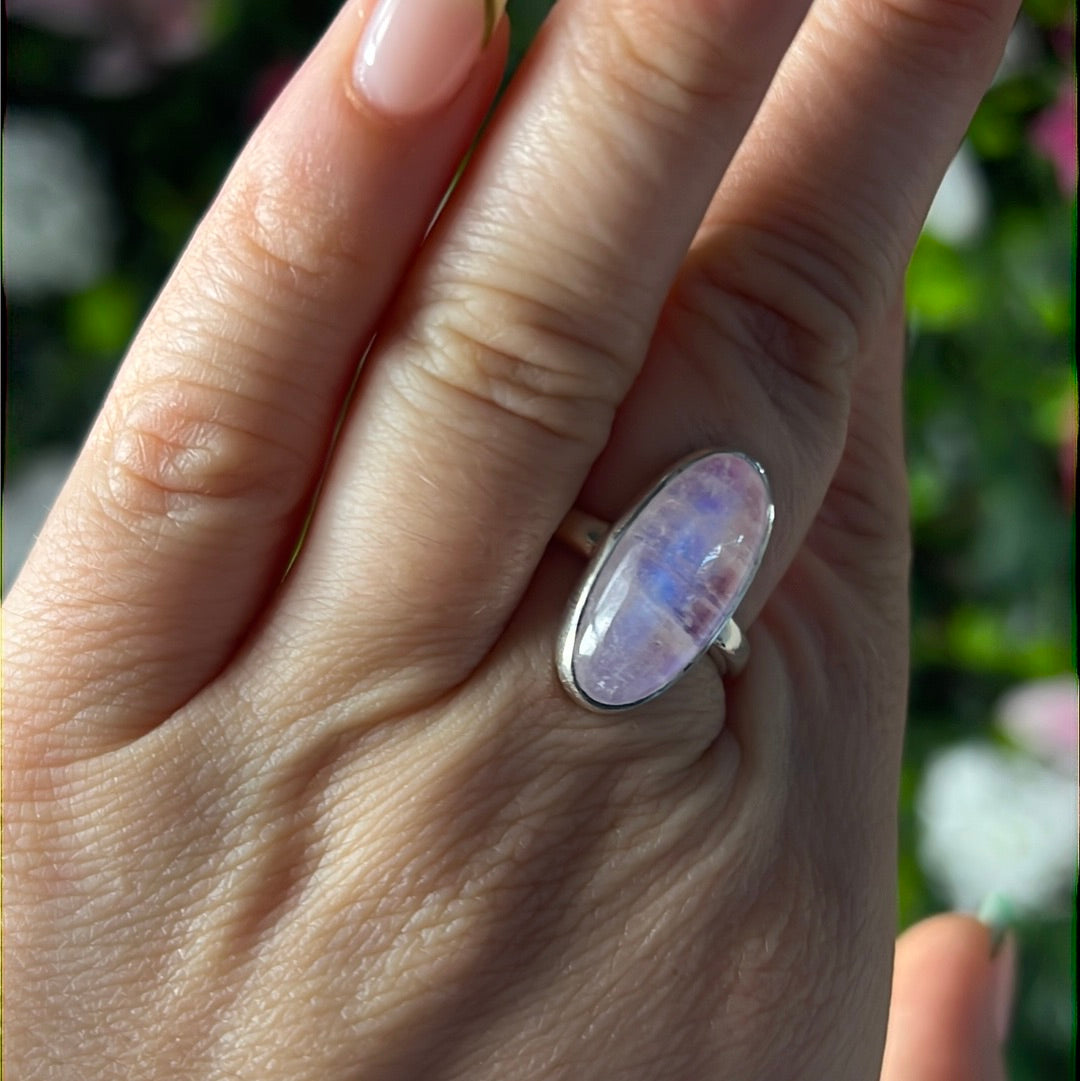 Pink Moonstone 925 Silver Ring -  Size O