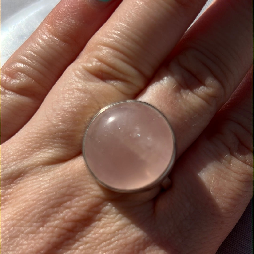 Rose Quartz 925 Sterling Silver Ring - Size P 1/2