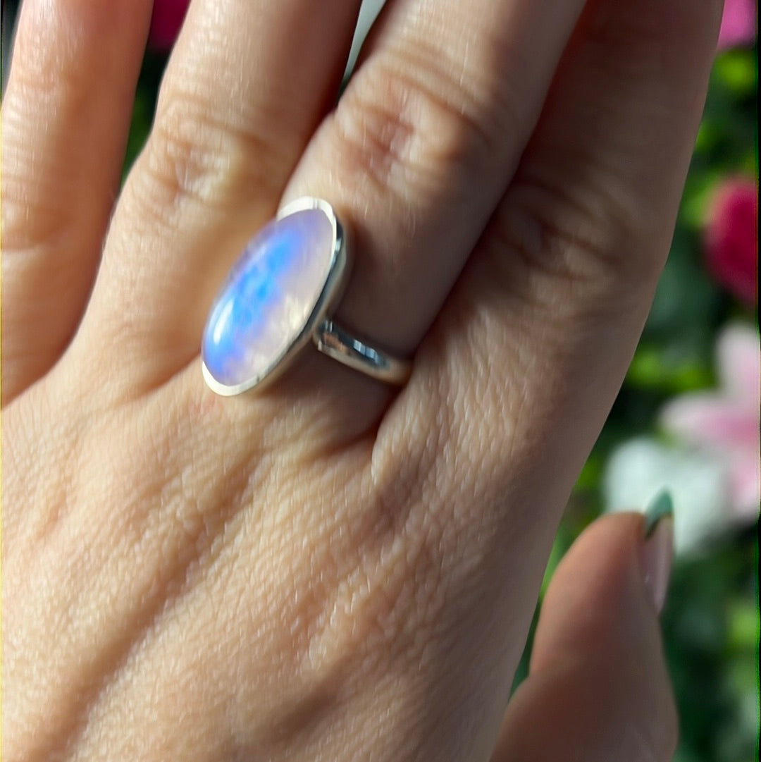 Pink Moonstone 925 Silver Ring -  Size O