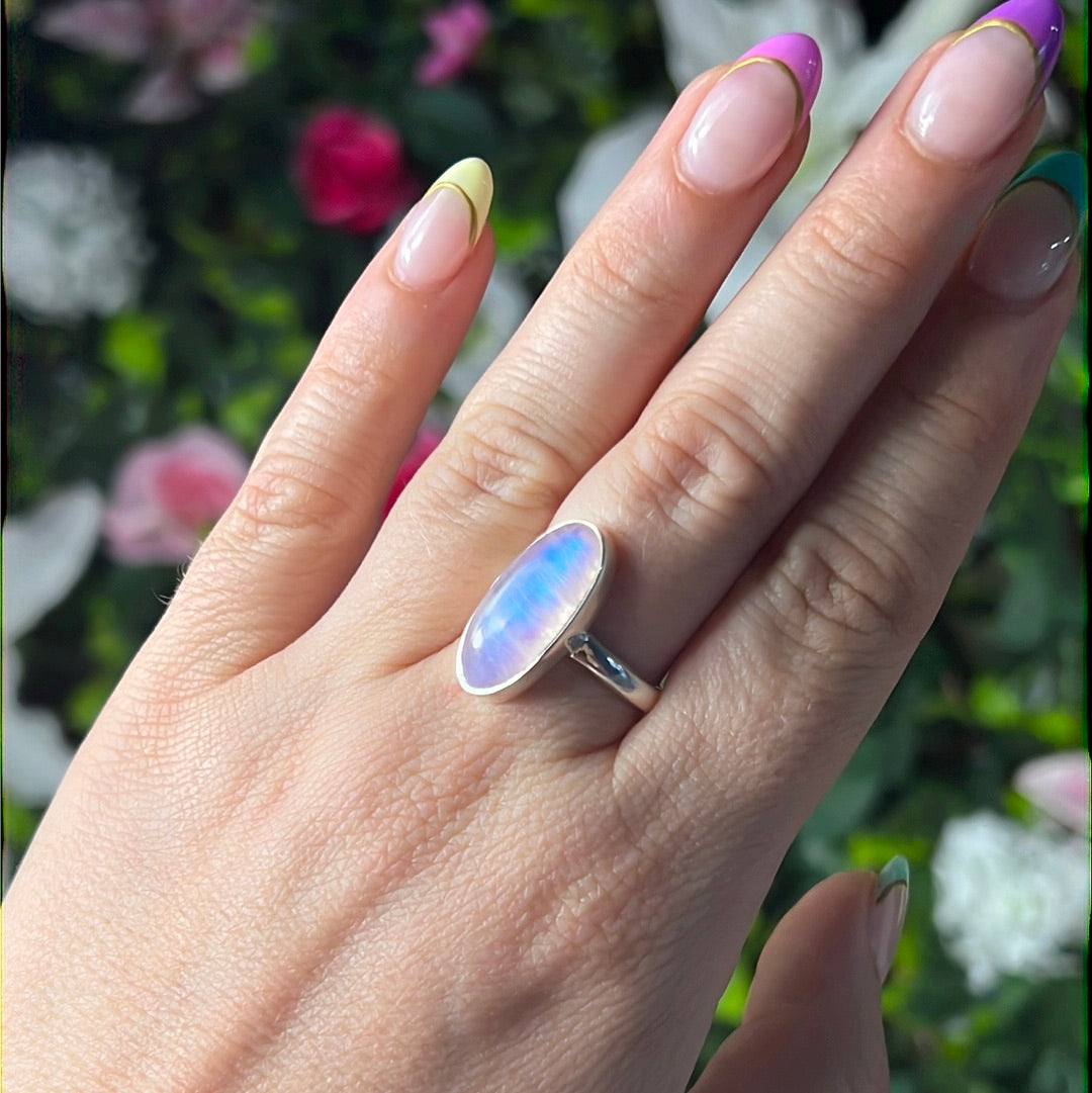 Pink Moonstone 925 Silver Ring -  Size O