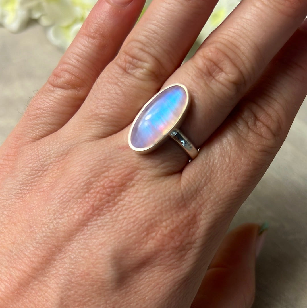 Pink Moonstone 925 Silver Ring -  Size O