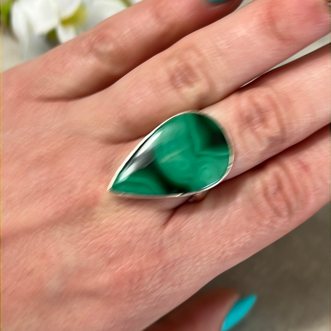 Malachite 925 Silver Ring -  Size P 1/2